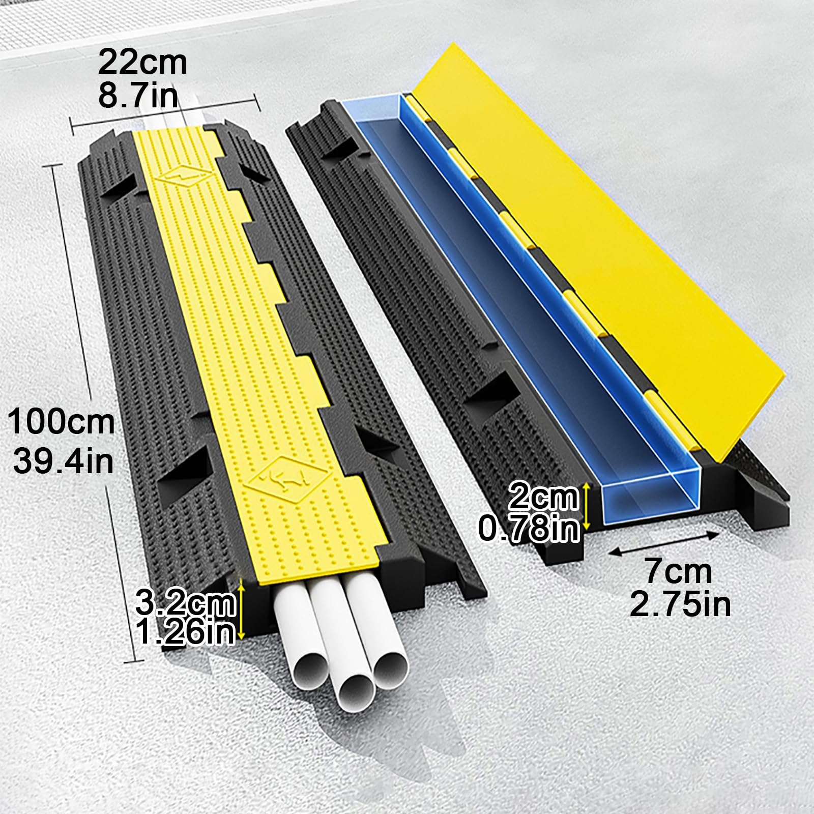 1 Pack Pasacables de Suelo, Cables Protector de Cables Protector de Cubierta, 1 Canal, para Tráfico, Tope de Velocidad, Capacidad de Carga de 5000kg, 100X32X3,2 cm