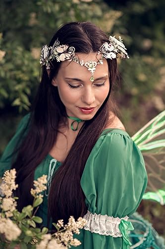Miniatura 3 de MOSTORY Diadema hecha a mano de elfo del bosque, corona de hada de mariposa, flor de elfo, corona de bosque, accesorio de cosplay para mujeres y