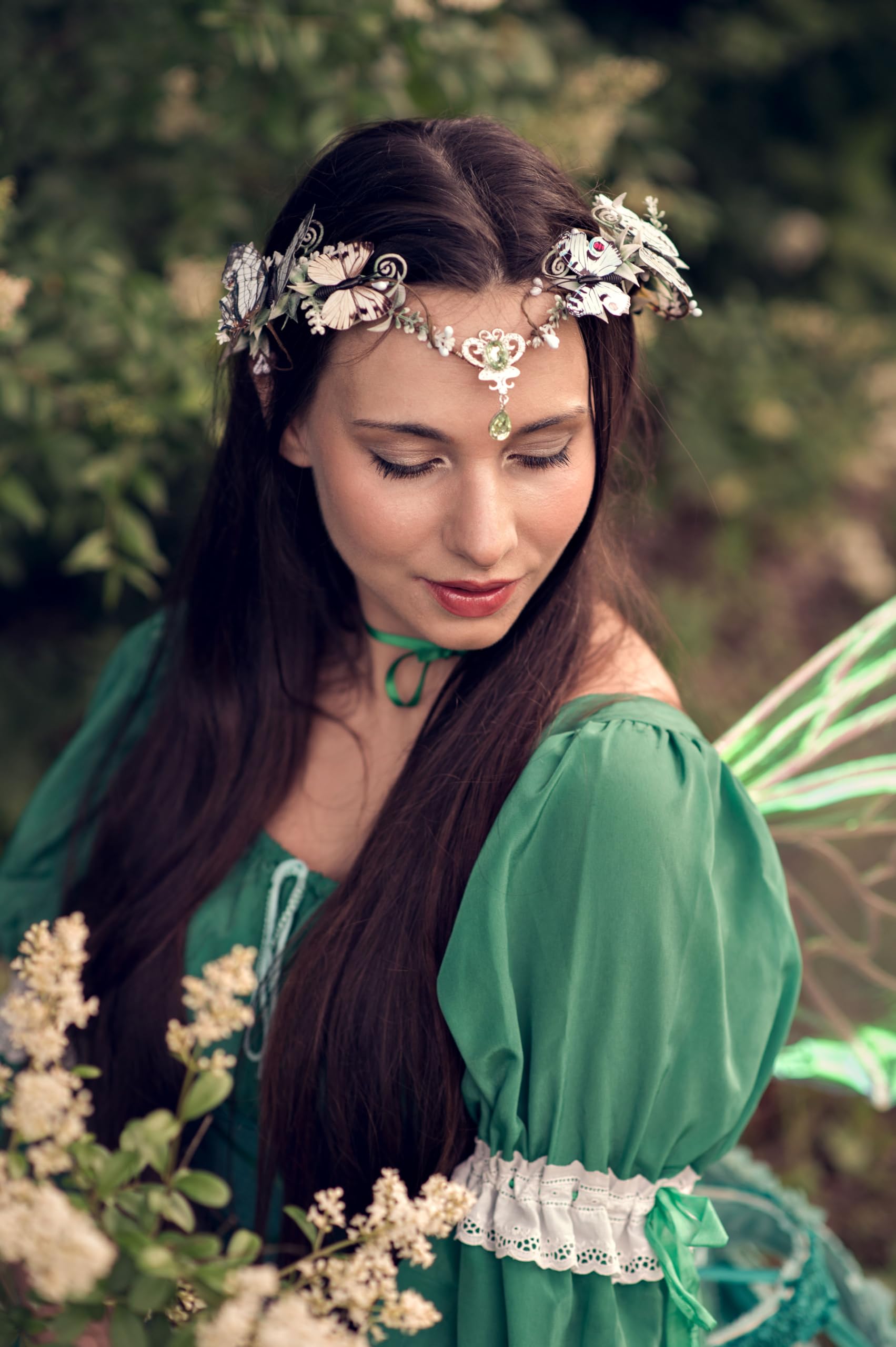 Diadema Elfa Con Corona De Flores Negras – Estilo Gótico Medieval Para Halloween, Cosplay Y Bodas, Ajustable