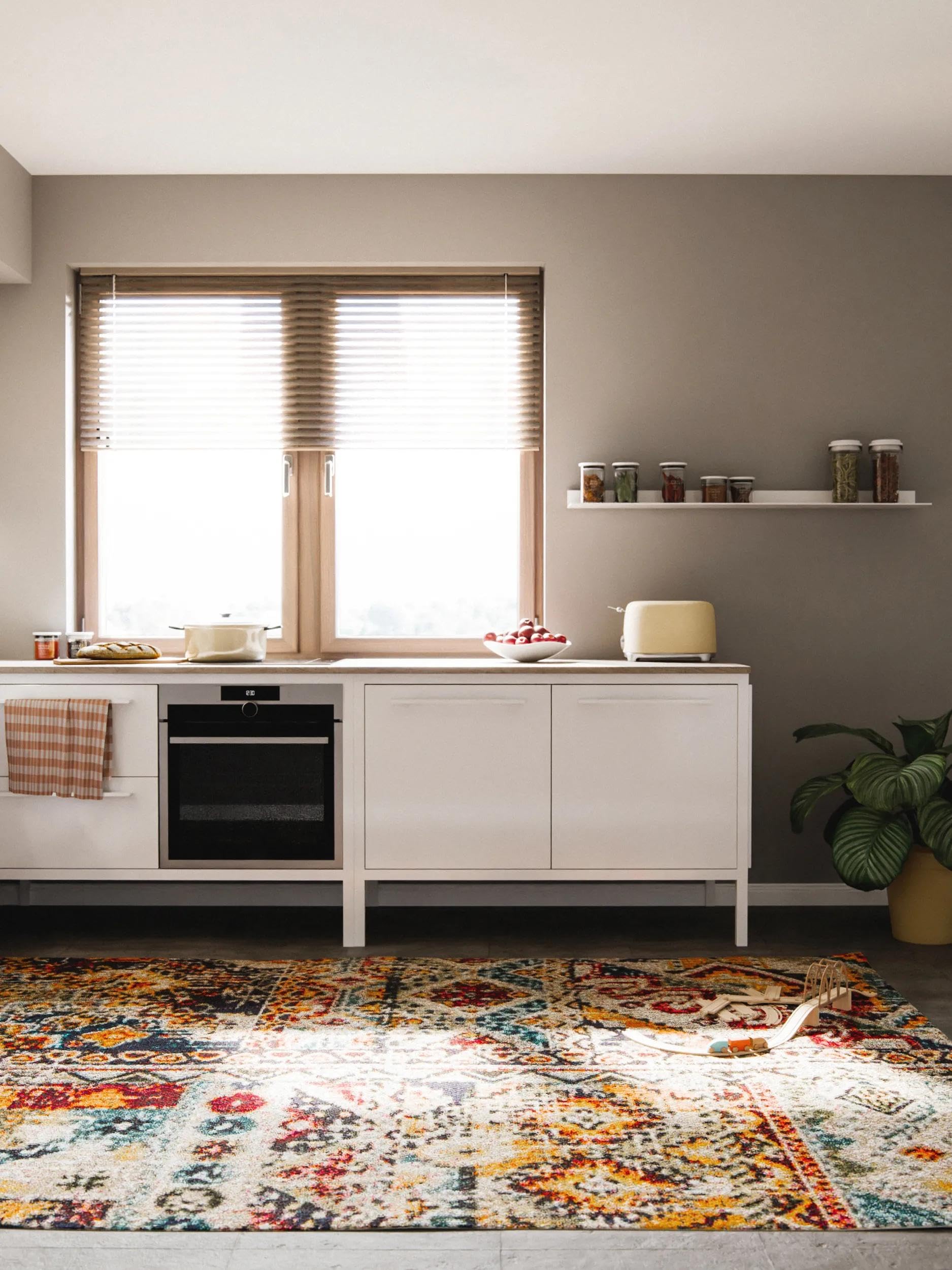 benuta Casa Tapis vintage Nest - Multicolore - 200 x 290 cm - Tapis pour salon, chambre à coucher et couloir - Facile d'entretien - Compatible avec chauffage au sol