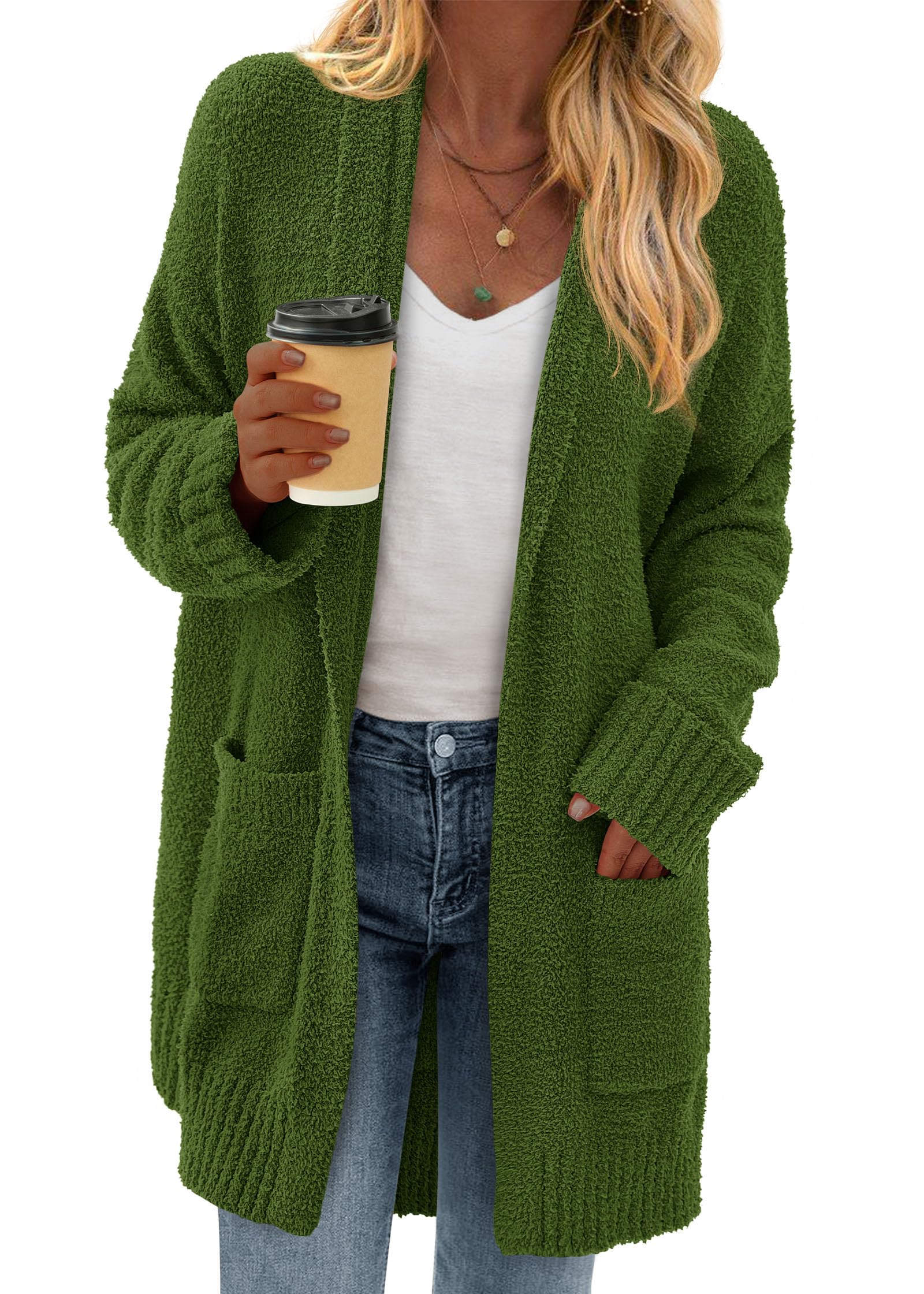 KIRUNDO Fuzzy Knit Cardigan