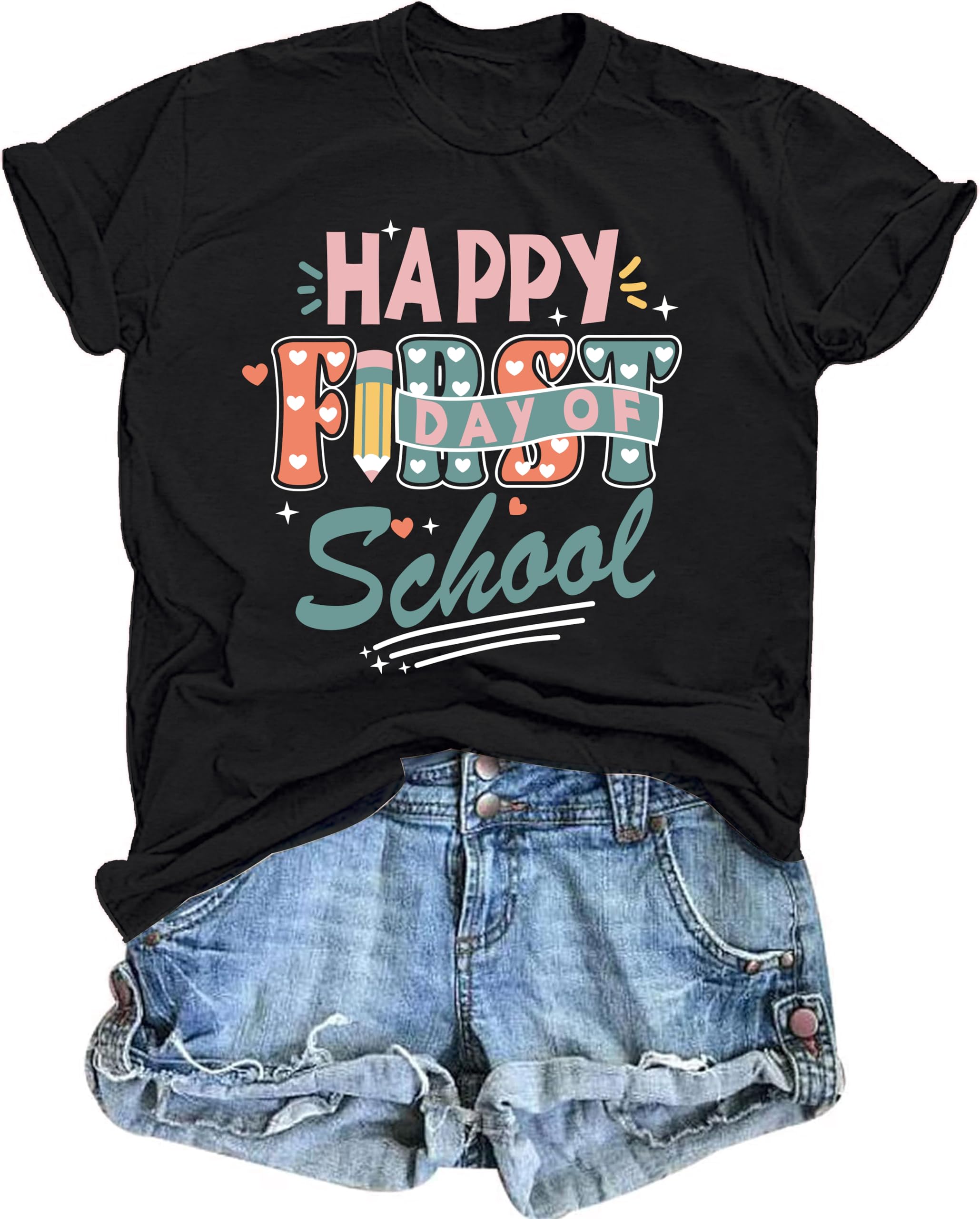 First Day of School Shirts Teacher Shirt Elementary T-Shirt Back to School Tee Cute Learning Graphic Casual Summer Tops