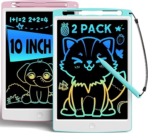 bravokids Paquete de 2 tabletas de escritura LCD para niños, 10 pulgadas, colorido tablero de dibujo borrable para niños, juguetes educativos de