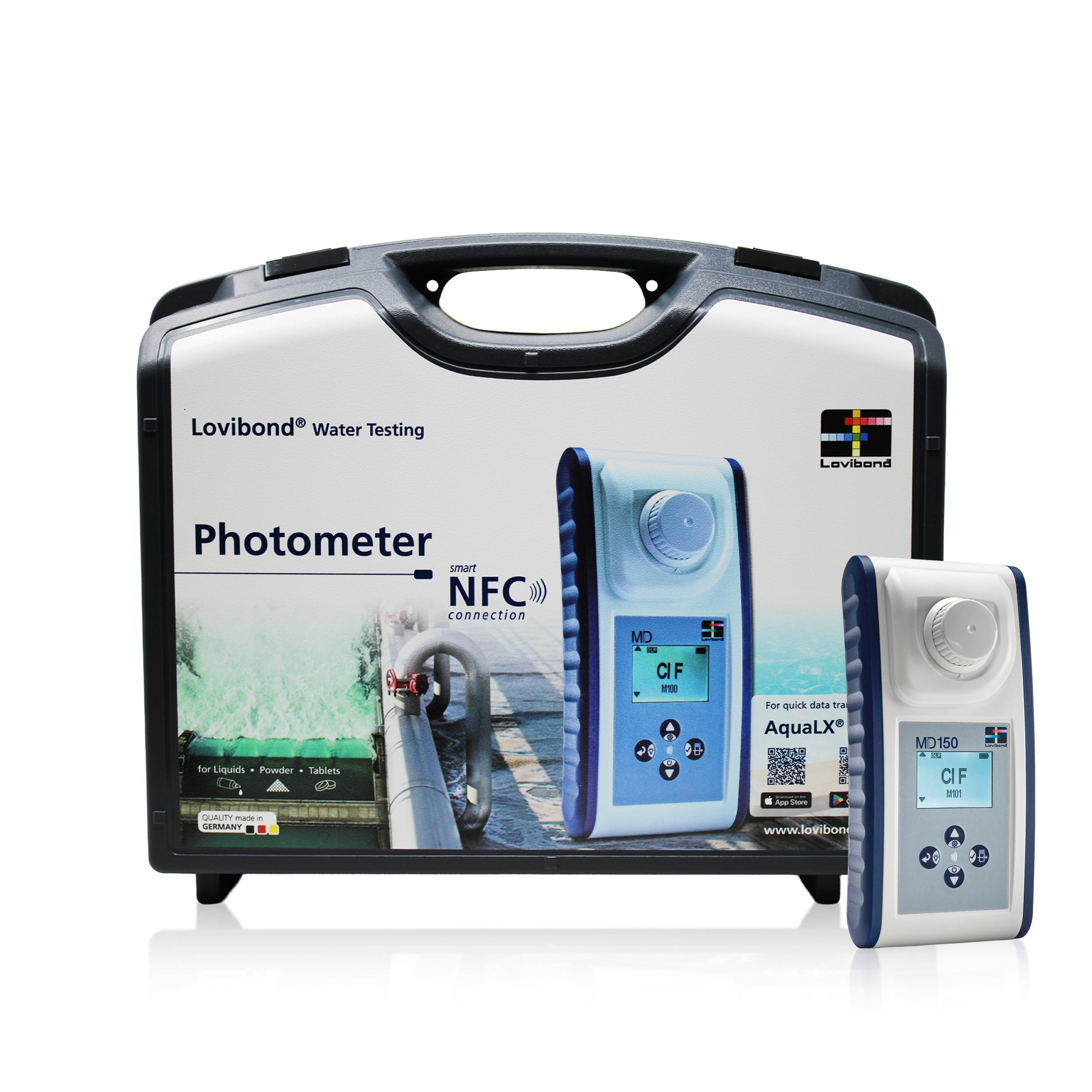 Lovibond MD150 Fotometro – Misuratore 6-in-1 per Cloro, pH, Bromo, Alcalinità Totale, Durezza e Acido Cianurico | Kit Analisi Acqua Multiparametrico con NFC e USB | App AquaLX, Impermeabile IP68