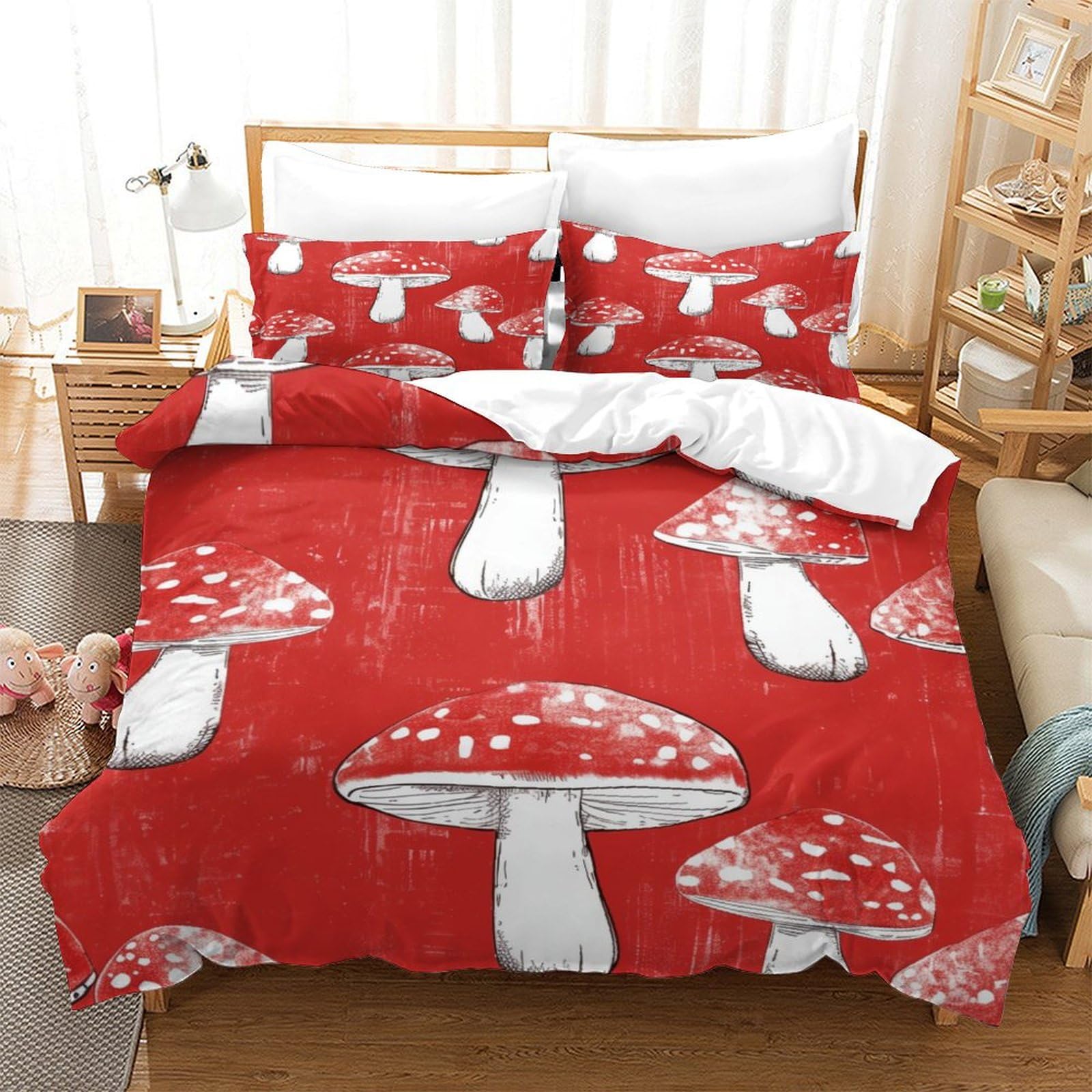 P1S9U7W5Y Trendy Mushroom 3D Printed Duvet Cover Set 3pcs Microfiber Mushroom Bedding Set Single