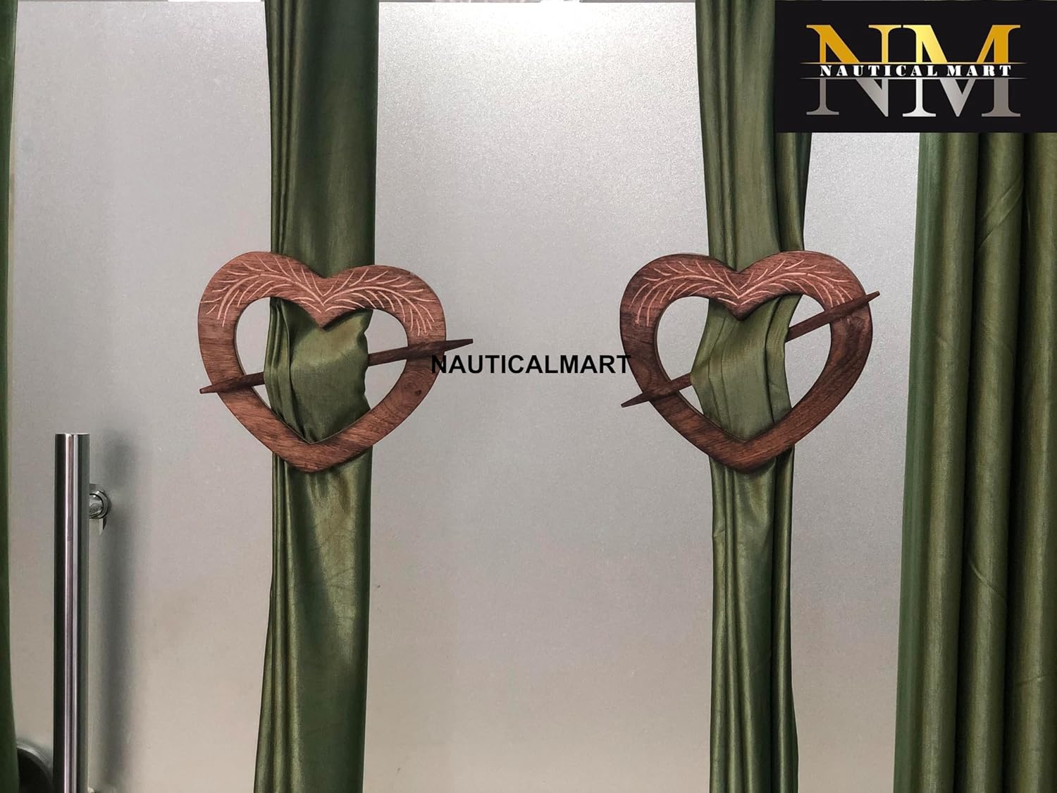 2 Pcs Wooden Curtain Tiebacks Holdbacks Classic Romantic Touch Heart-Shaped Window Home Office Decorative Curtain Tie
