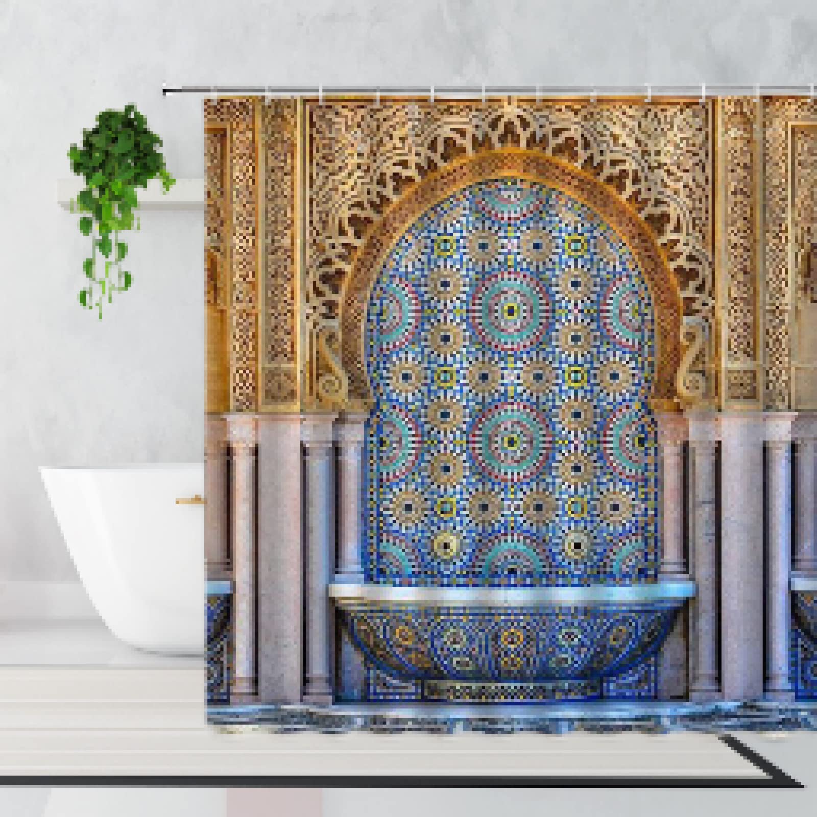 Ytitiluck 3D Moroccan Shower Curtain Aged Gate Geometric Pattern Doorway Design Entrance Architectural Oriental Style Bathroom Curtains 190X190cm Square-Shower-Curtain
