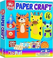 KRAFUN My First Safari Animal Paper Craft Kit: 16 DIY Zoo Crafts for Toddlers, Boys & Girls 3-8 - Easy Beginner Arts Supplies