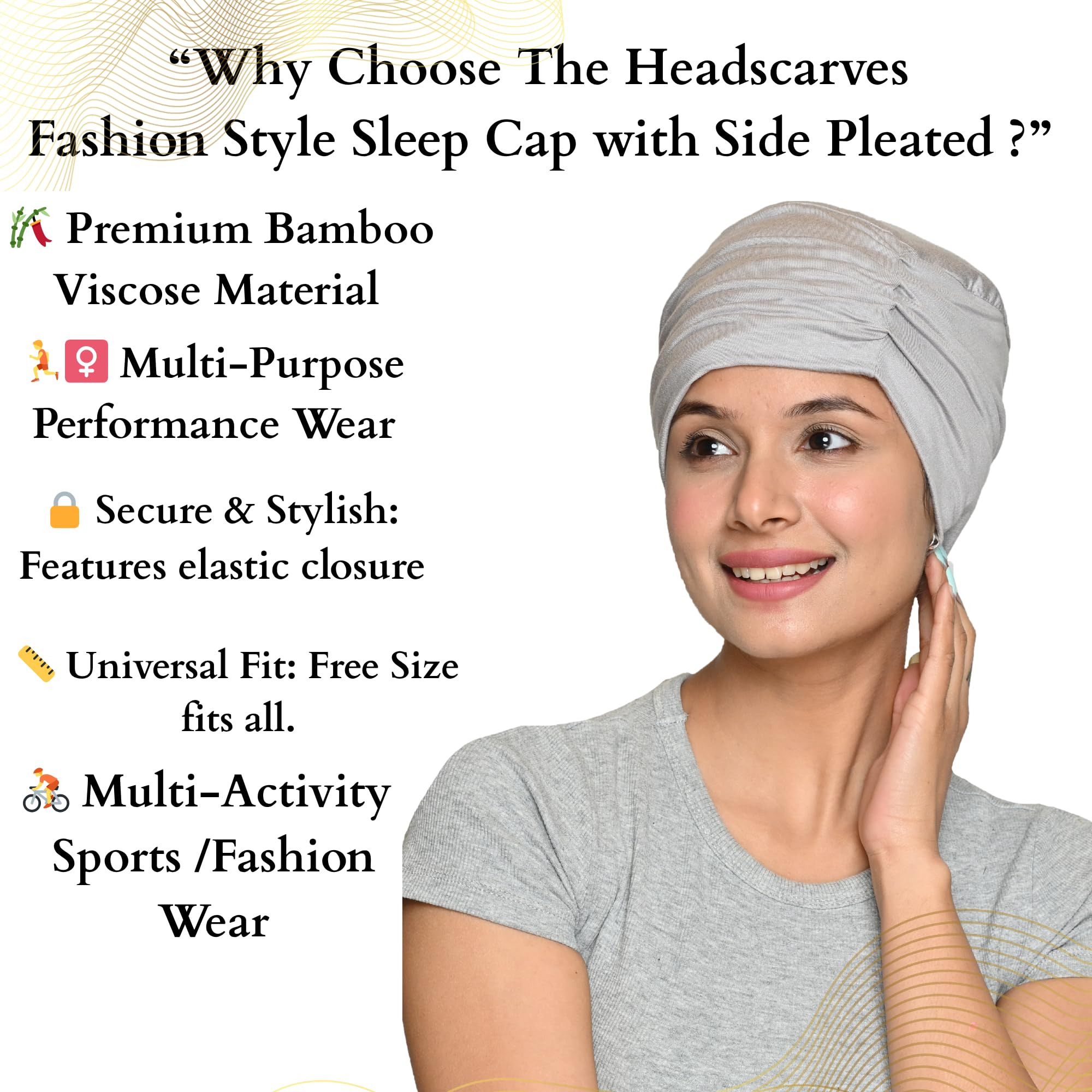 The Headscarves Women's Bamboo Viscose Headscarf Side Pleats Sleep Cap Hair Loss, Cancer Patients | Stylish Under Hijab Head Wrap Breathable Chemo Beanie Turban Free Size Headwear Navy 2
