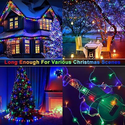Miniatura 59 de Luces de Navidad de 200 pies con 500 luces LED para exteriores, tira de luces extralargas, cable transparente, impermeable, 8 modos de temporizador