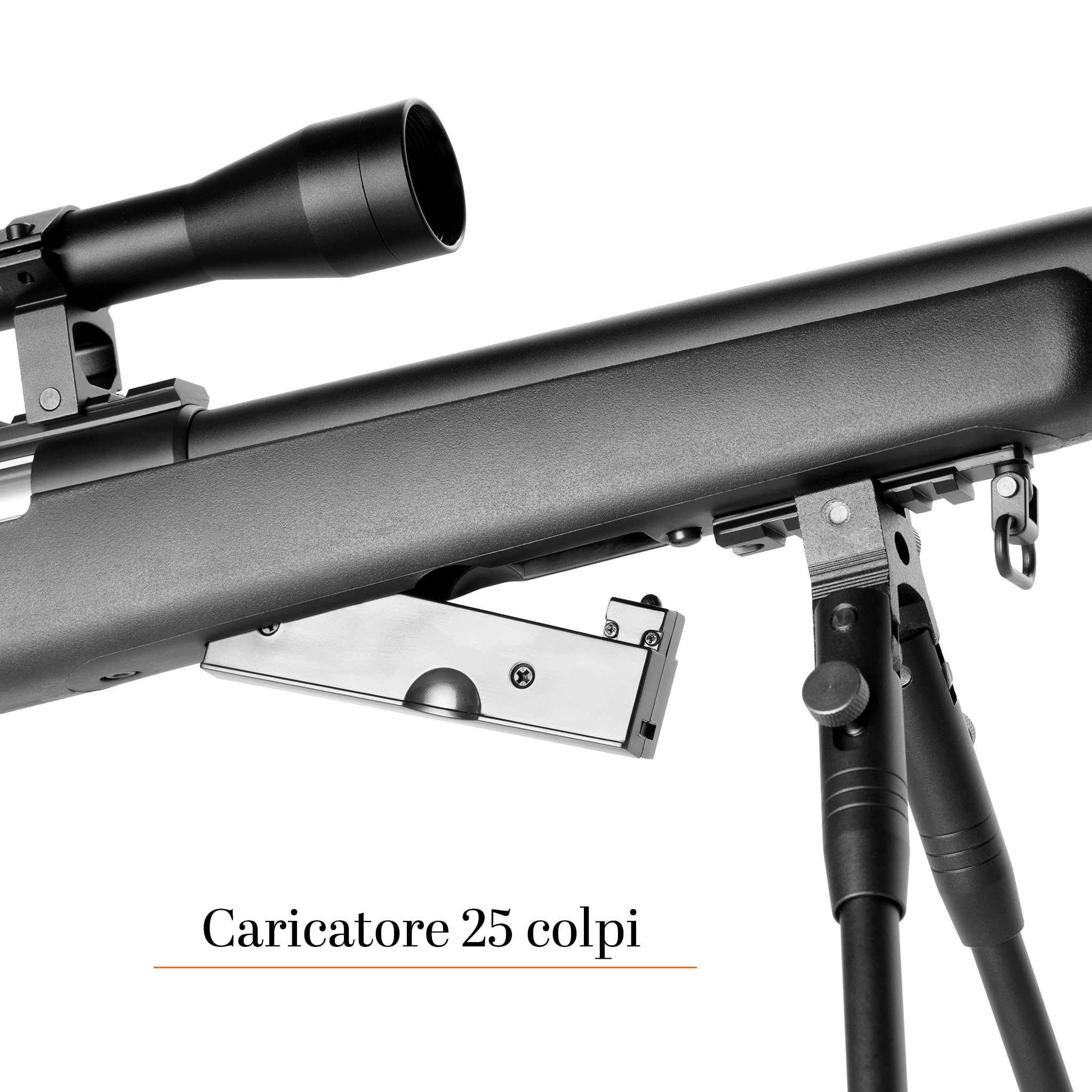 Fucile Sniper Softair M52 Bolt Action a Molla - Kit Professionale con Ottica Regolabile, Bipiede Metallico, 1000 Pallini 6mm e Spingi Pallino - potenza 0,9 joule