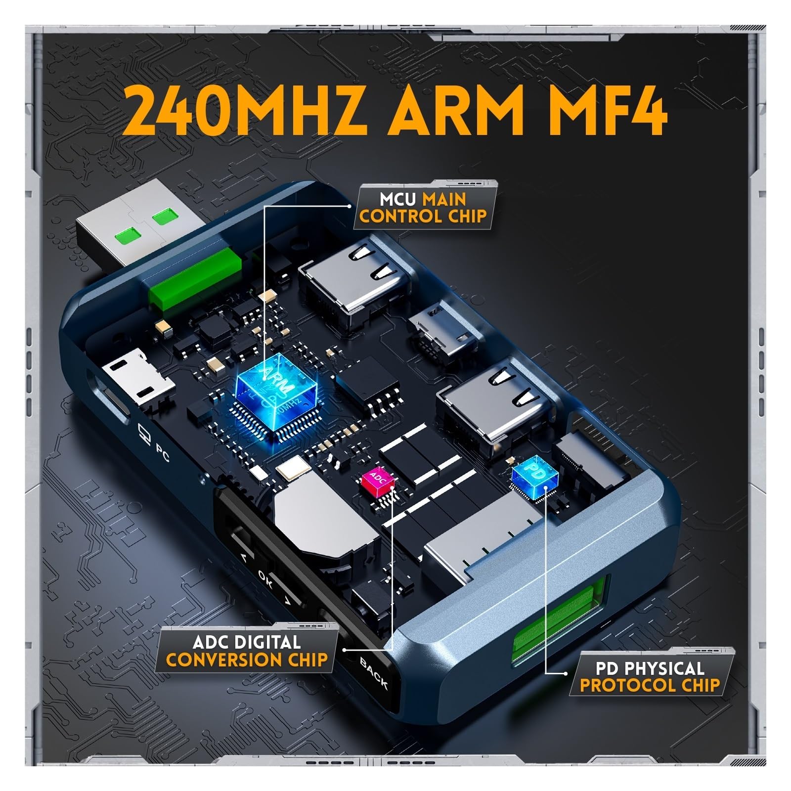 Tester USB FNB48P Tester napięcia prądu USB Wyzwalacz PD QC4.0 + PD3.0 2.0 TYPE-C Test pojemności szybkiego wykrywania ładowania 1,77 cala(With bluetooth)
