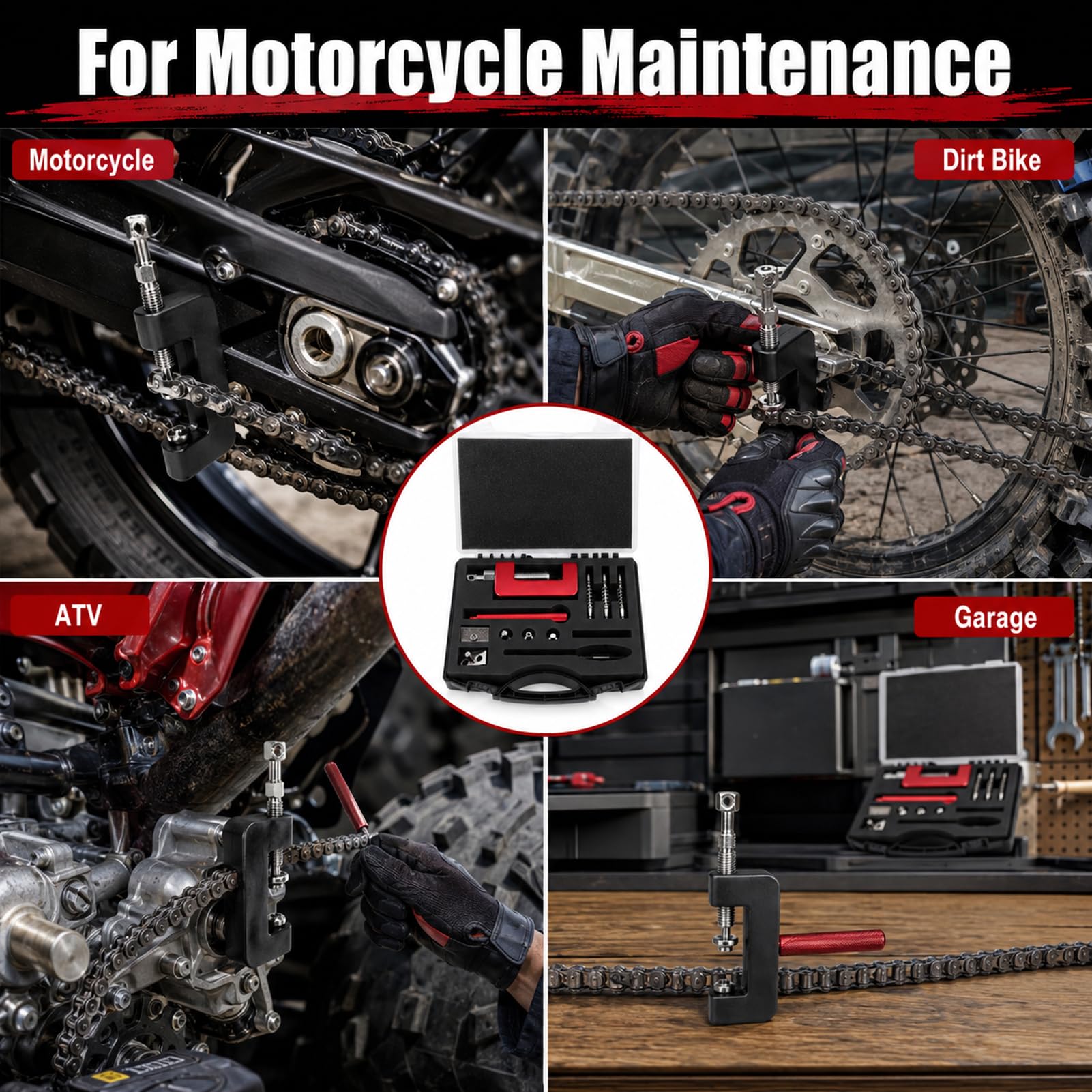 12 Pièces Coupe-Chaîne De Moto Universeloutil Rivetage Chaine, Disjoncteur De Chaîne, Ensemble D'outils De Rivetage avec étui De Rangement pour VTT, Motos De Tout Terrain