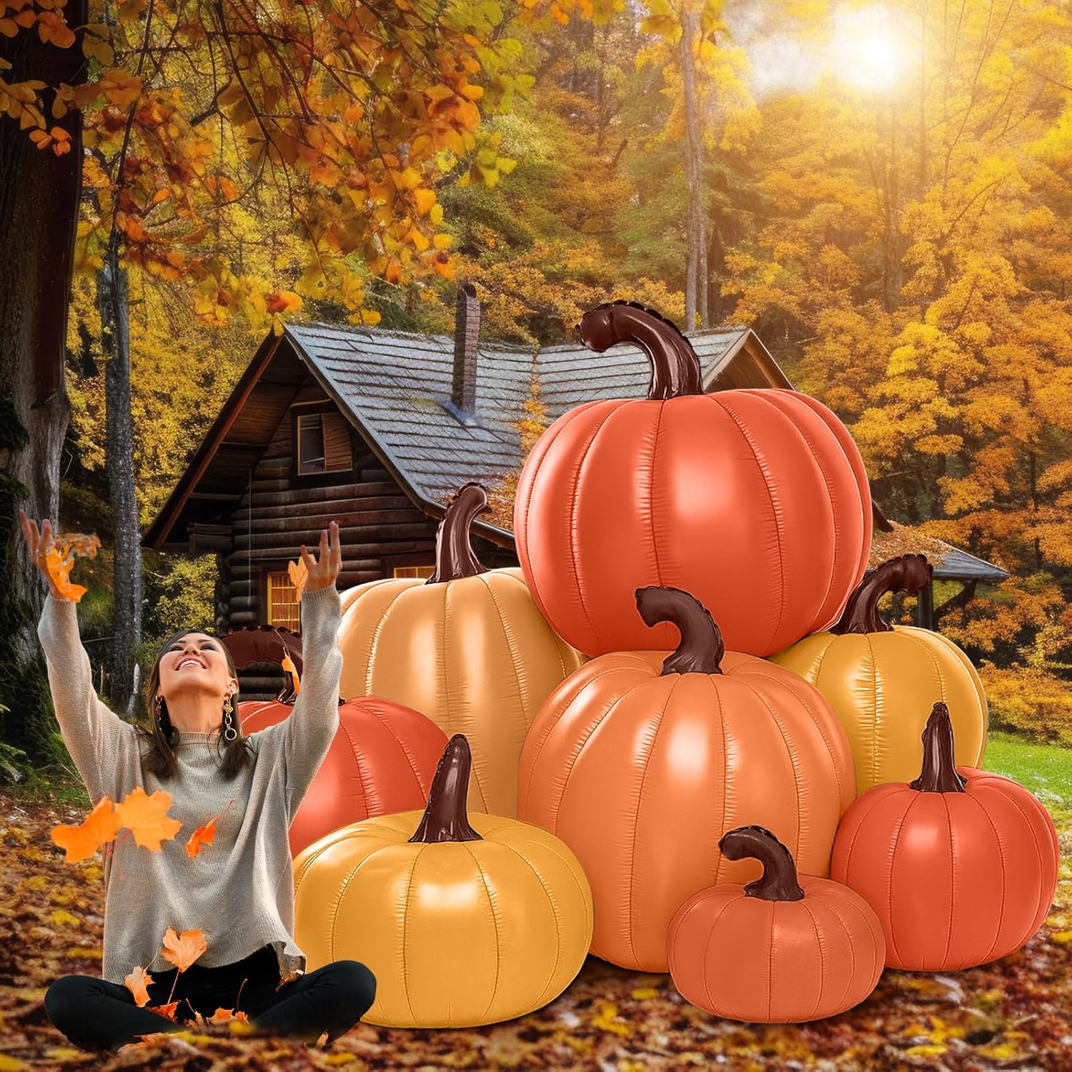 Leyndo 6 ft Tall Thanksgiving Pumpkin Inflatable Decorations with Build-in LEDs Fall Harvest Stacked Pumpkin Blow up Outdoor Inflatable for Autumn Thanksgiving Party Yard Garden Lawn