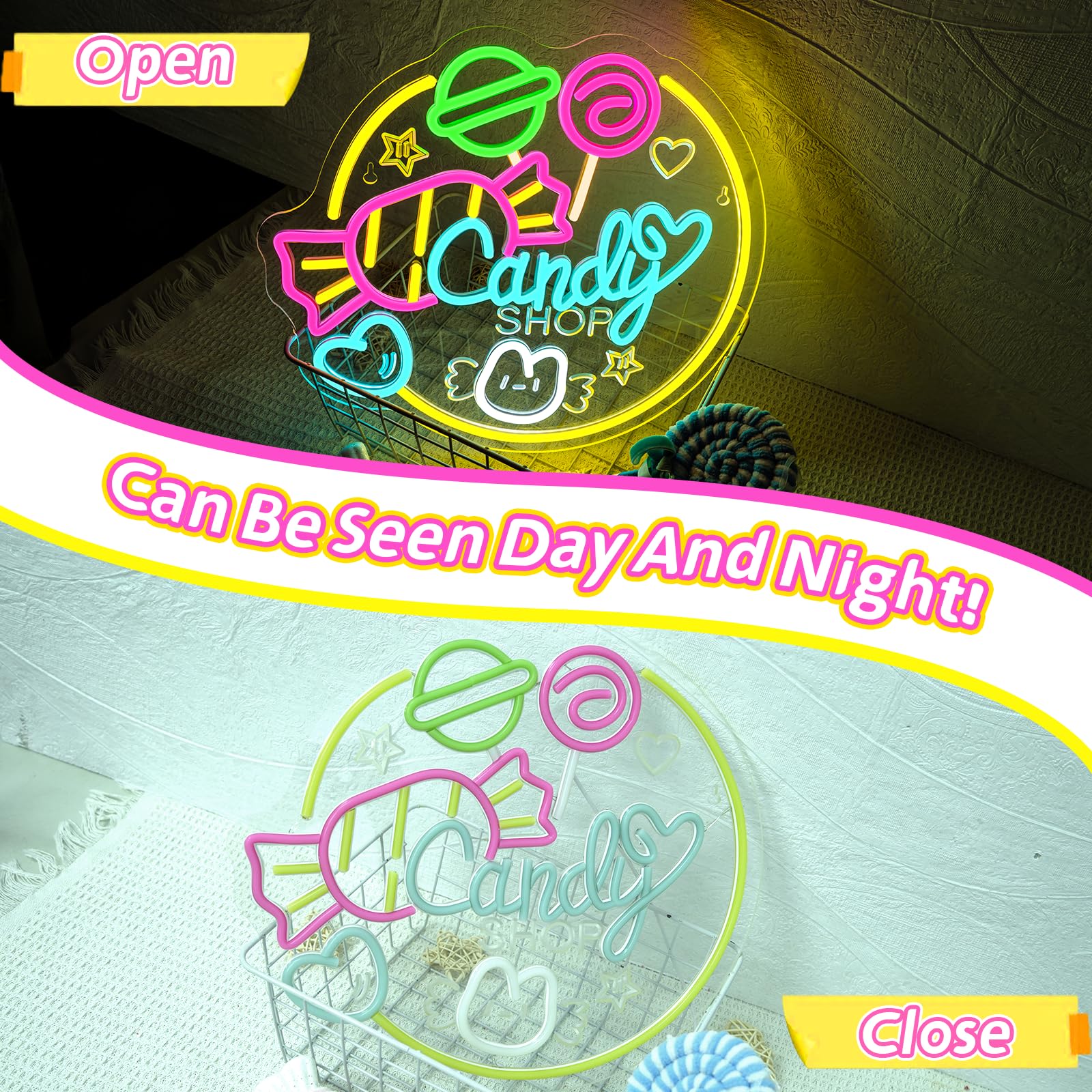 Candy Shop Neon Led, Caramelo Luces Neon Regulable para Decoración, Tienda de Golosinas Letrero Led para Tienda de Dulces,Pastelería,Fiestas,Sala de Estar,Regalo para Niños