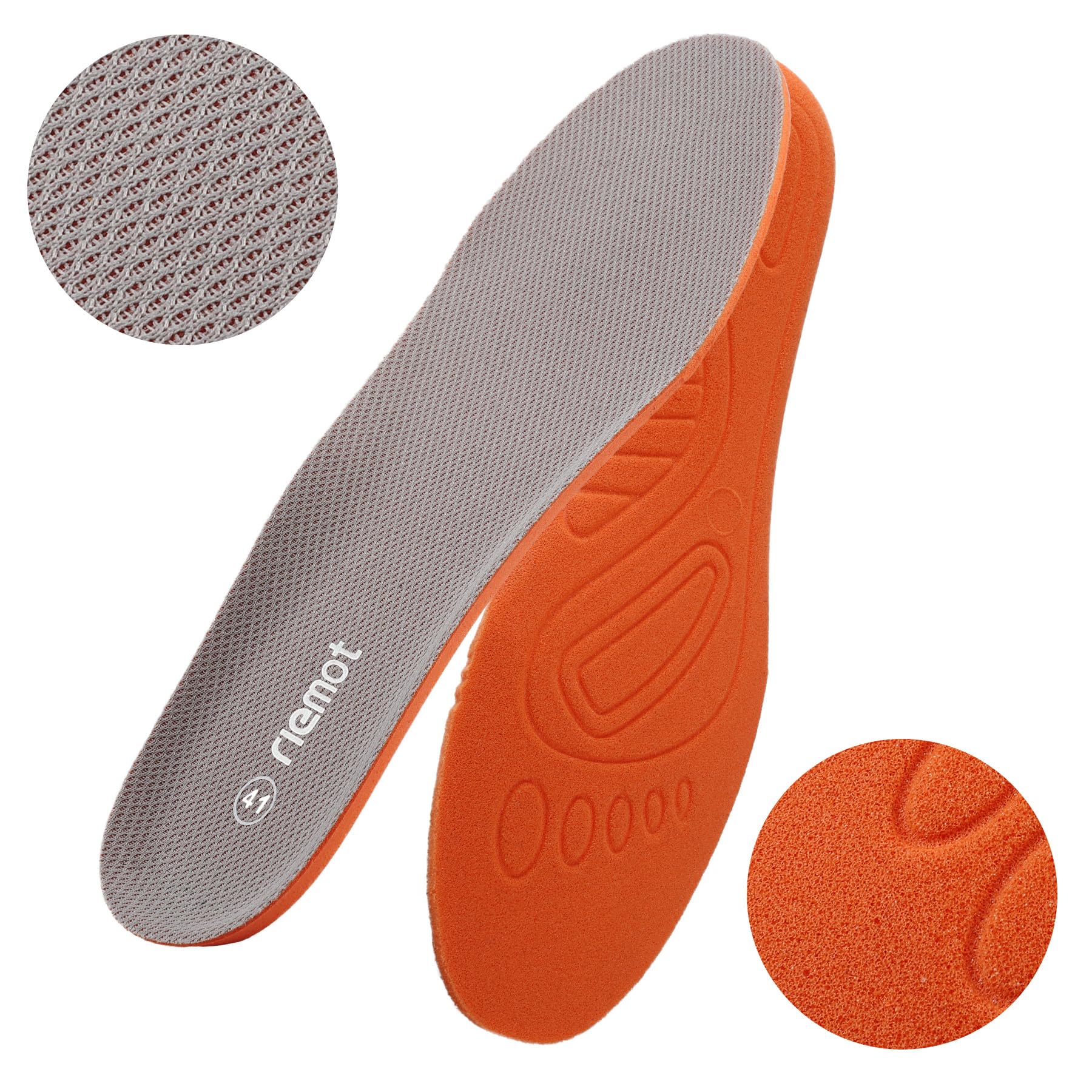riemot Solette Scarpe Uomo Donna,Solette Sportive per Assorbimento Degli Urti e Ammortizzazione,Solette Memory Foam Supporto Arco Suole Scarpe,Inserti per Scarpe Traspirante di Ricambio,Grigio,42 EU