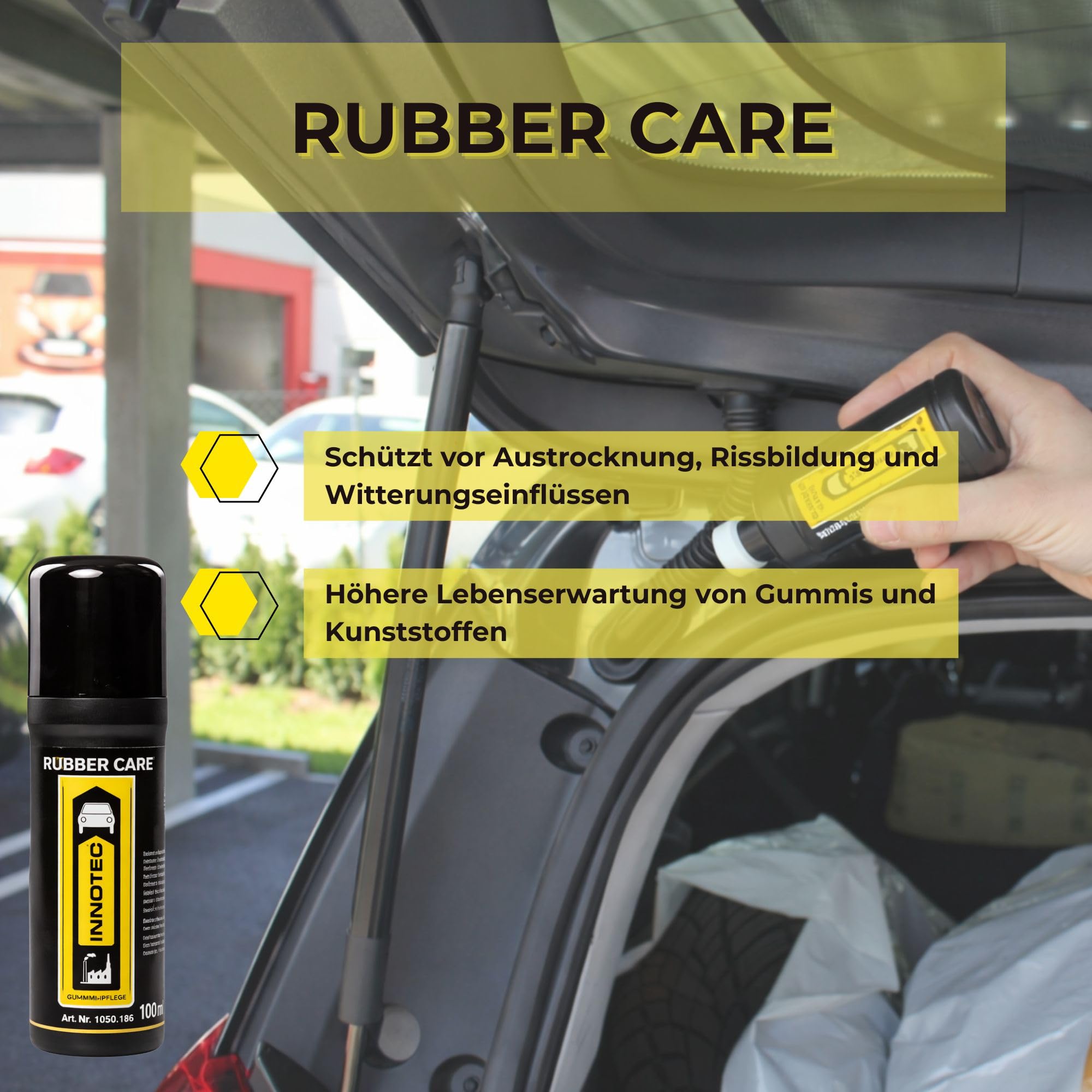 4 Stück INNOTEC Rubber Care 100 ml – Gummipflege-Roller zur Pflege von Fahrzeugdichtungen, Türgummis, Fensterrahmen & anderen Gummioberflächen – verhindert Austrocknung, Rissbildung & Festfrierung