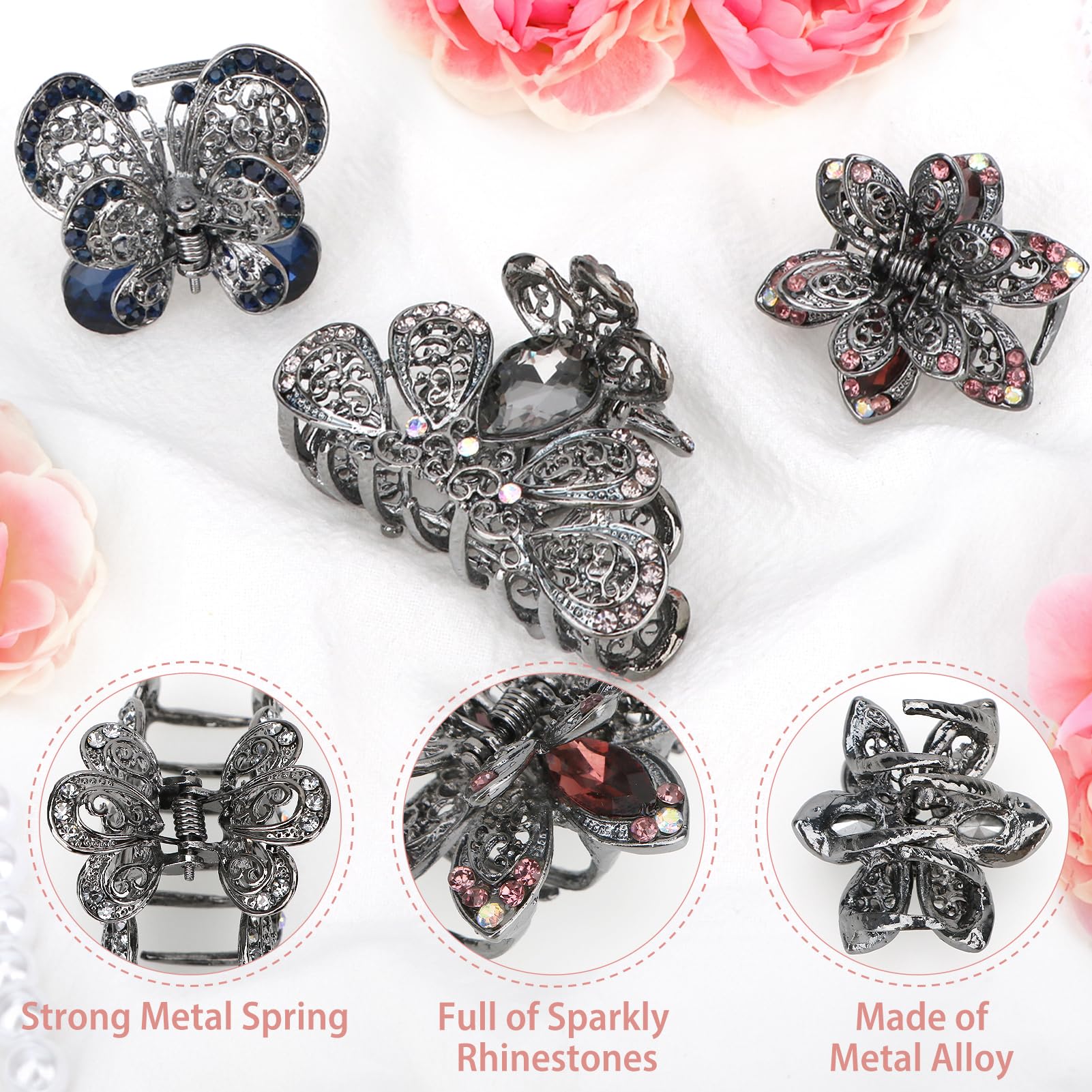 3pc Hair Claw Clips Crystal Rhinestone Metal Thick Hair Accessories Amazon.com : kilofly 3pc Vintage Crystal Hair Claw Clips  main image 4