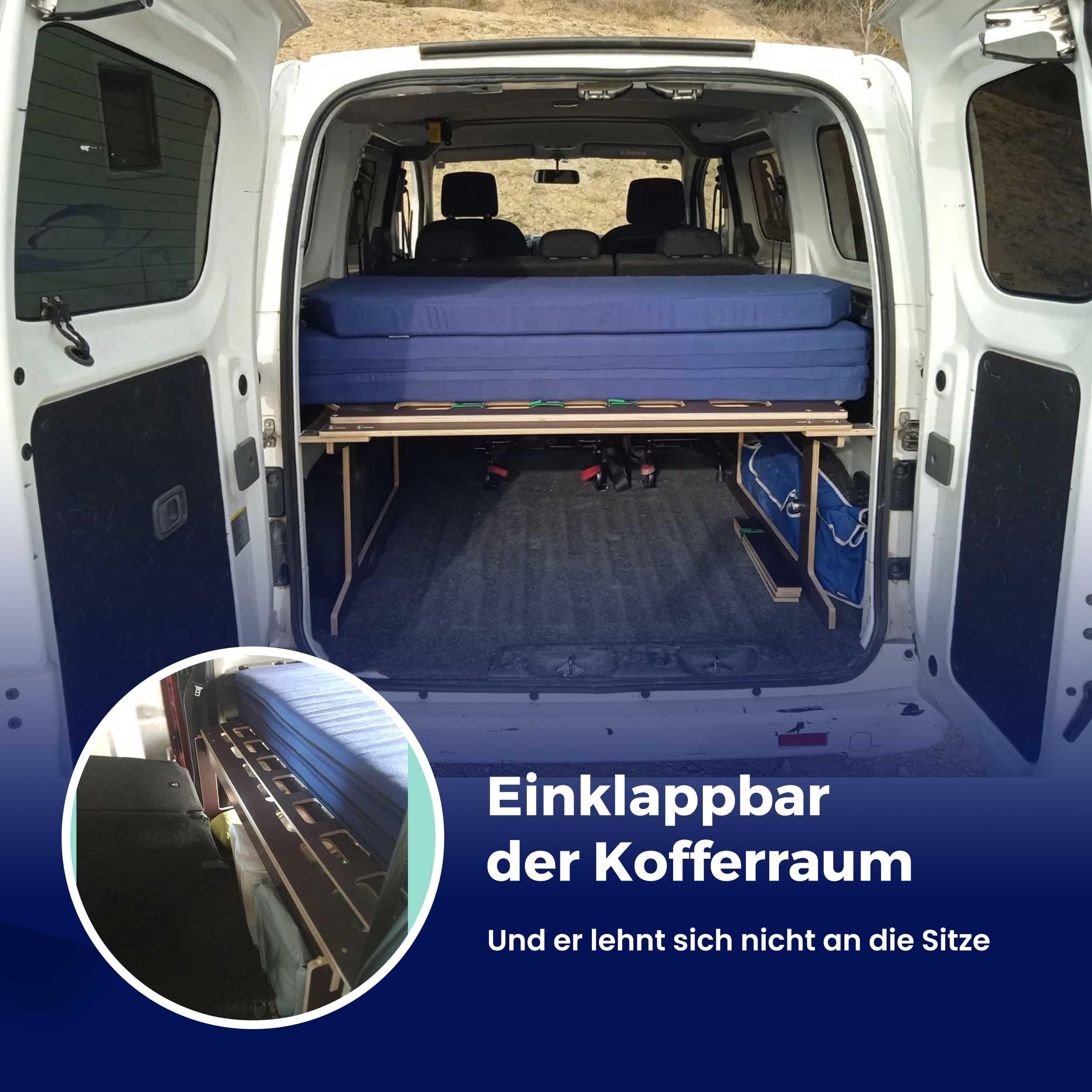 Nissan NV200 / NV200 Evalia/e-Evalia Camper Bett mit klappbarer Matratze, leichtes und robustes Minicamper Schlafsystem, einfach zu montieren