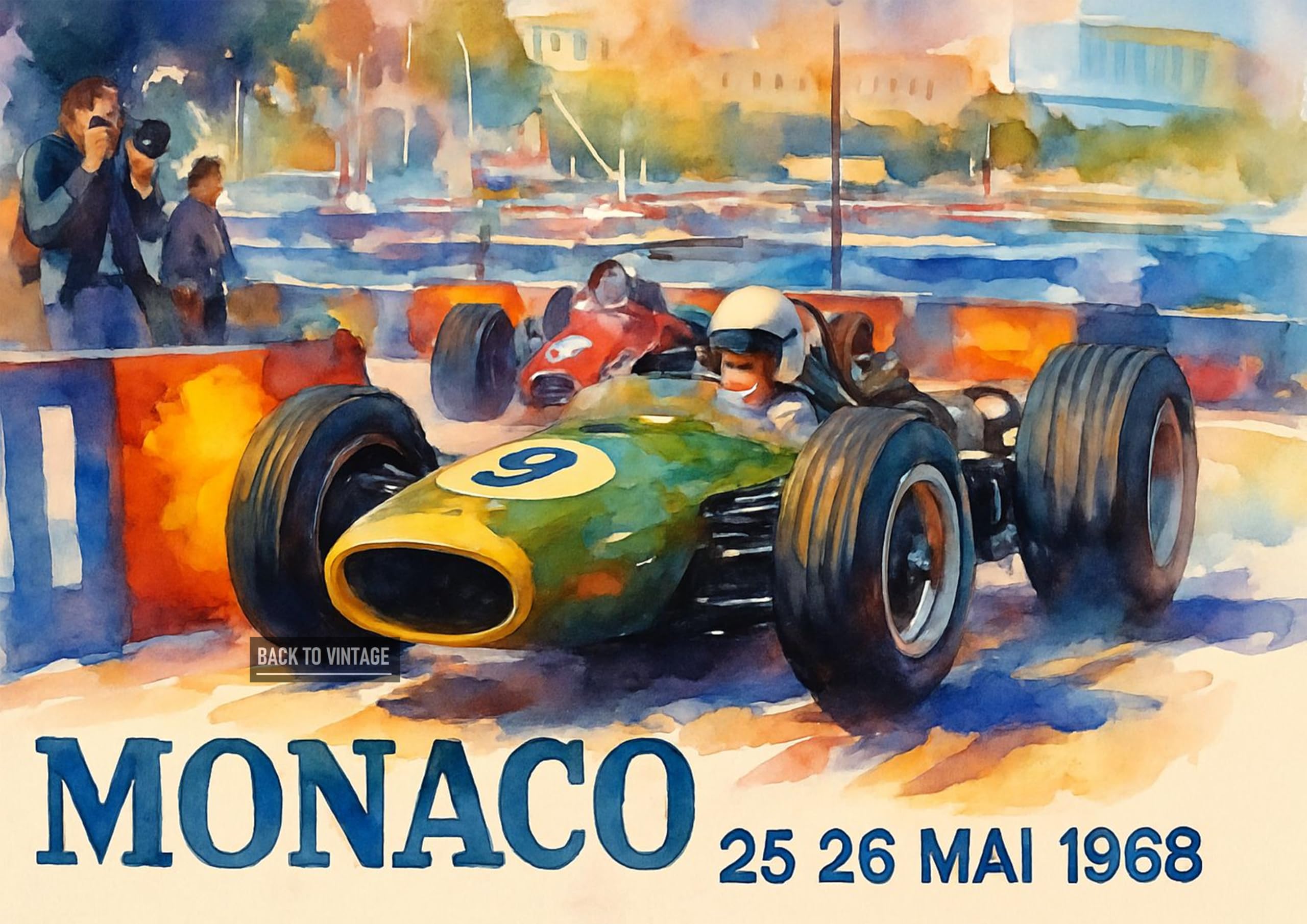 Back To Vintage Multicoloured Monaco 1968 - Retro F1 Racing Poster A4 Wall Art Home Decor With Vintage Grand Prix Car Illustration For Classic Motorsport Enthusiasts