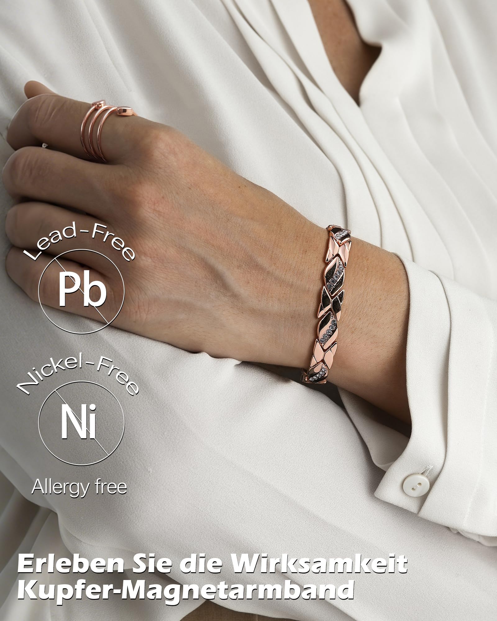 Jeracol kupferarmband damen mit magneten – Verstellbares Magnetarmband damen aus 99,9 % reinem Kupfer, Geschenkbox