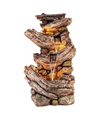 EXPLEASIA Rainforest Rock Wood Water Fountain for Home & Garden, Living Room and Lobby | Fountain with Maintenance Kit|(Wine Color) Home Decor Water Fountain