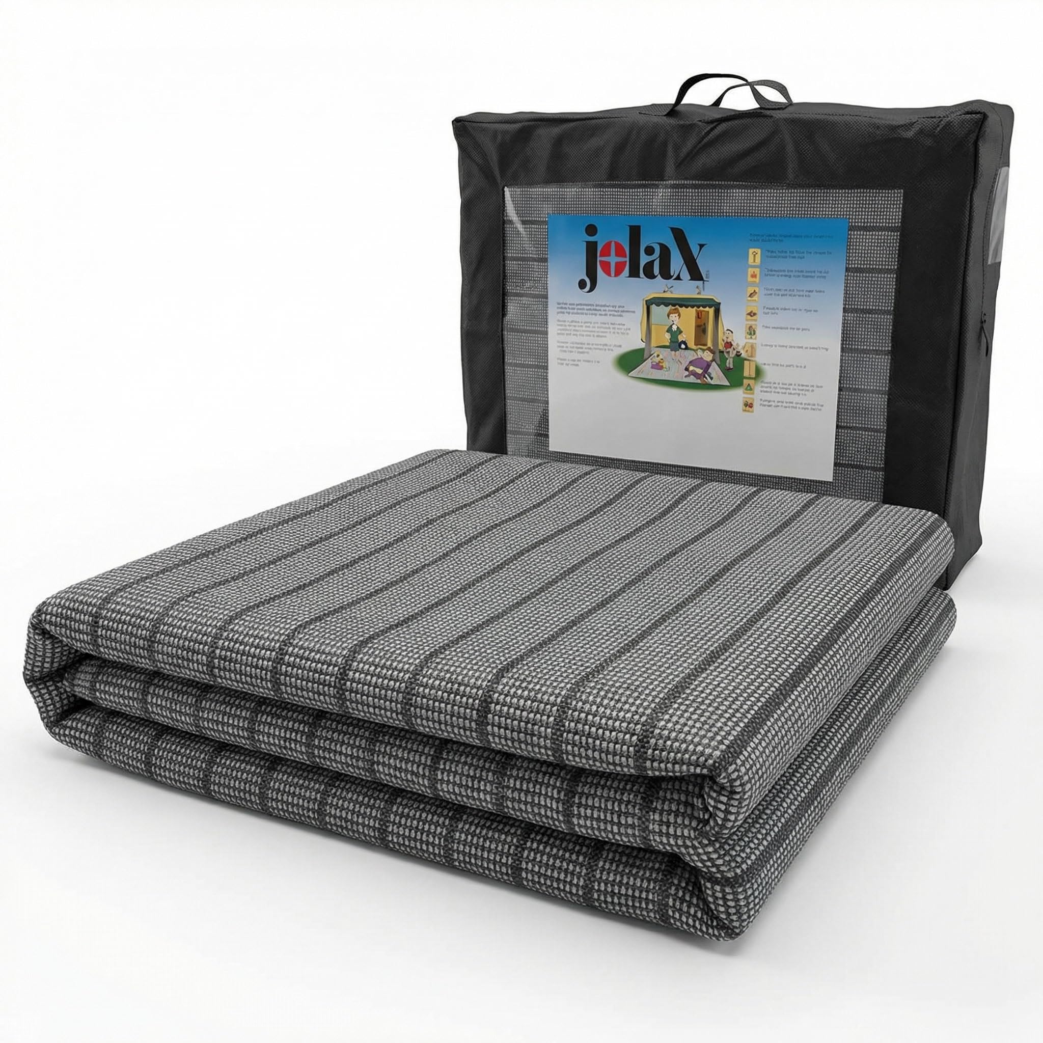 JOLAX Vorzeltteppich, 500 g/m², Campingteppich Outdoor für Wohnwagen & Wohnmobil, Markisenteppich, PVC-frei, Wasserdurchlässig, Atmungsaktiv, Rutschfest, Waschbar 40°C, mit Tragetasche