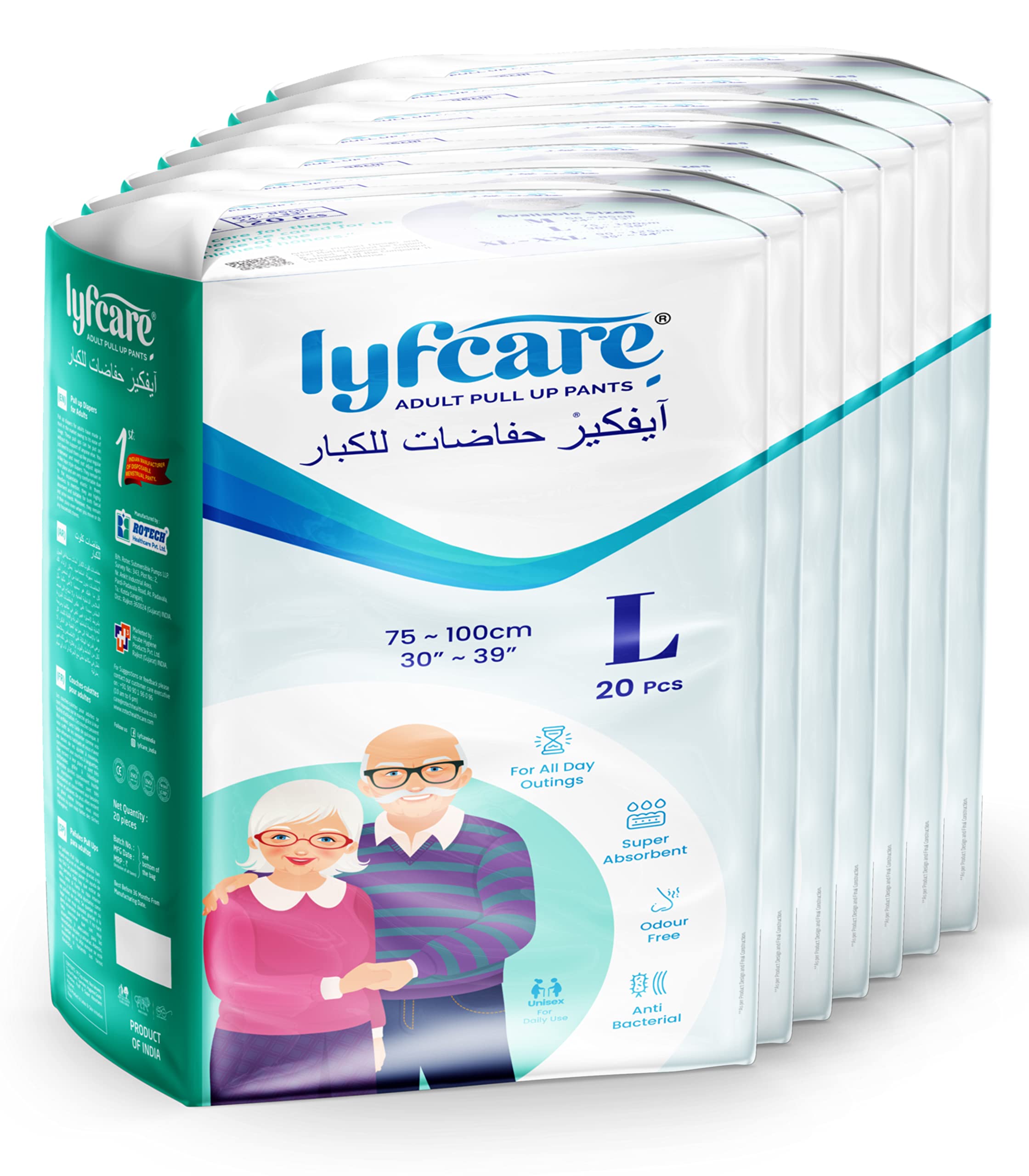 Lyfcare Adult Diapers Large Size (L) - 120 Units (Pack of 6) | Unisex Diapers Pants Style | Waist (75-100 cm) | Wetness Indicator, Super Absorption, 360° Protection & 0% Leakage | For Men & Women (B0BNJ6247J) Amazon Price History, Amazon Price Tracker