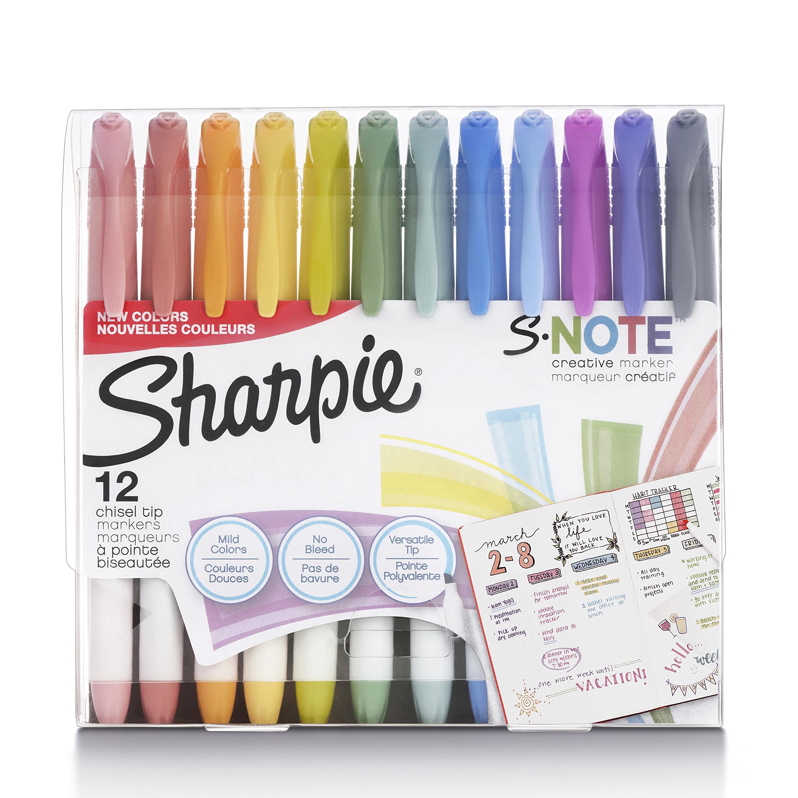 Sharpie S-Note Creative Markers, Highlighters, Assorted Colors, Chisel Tip, 12 Count