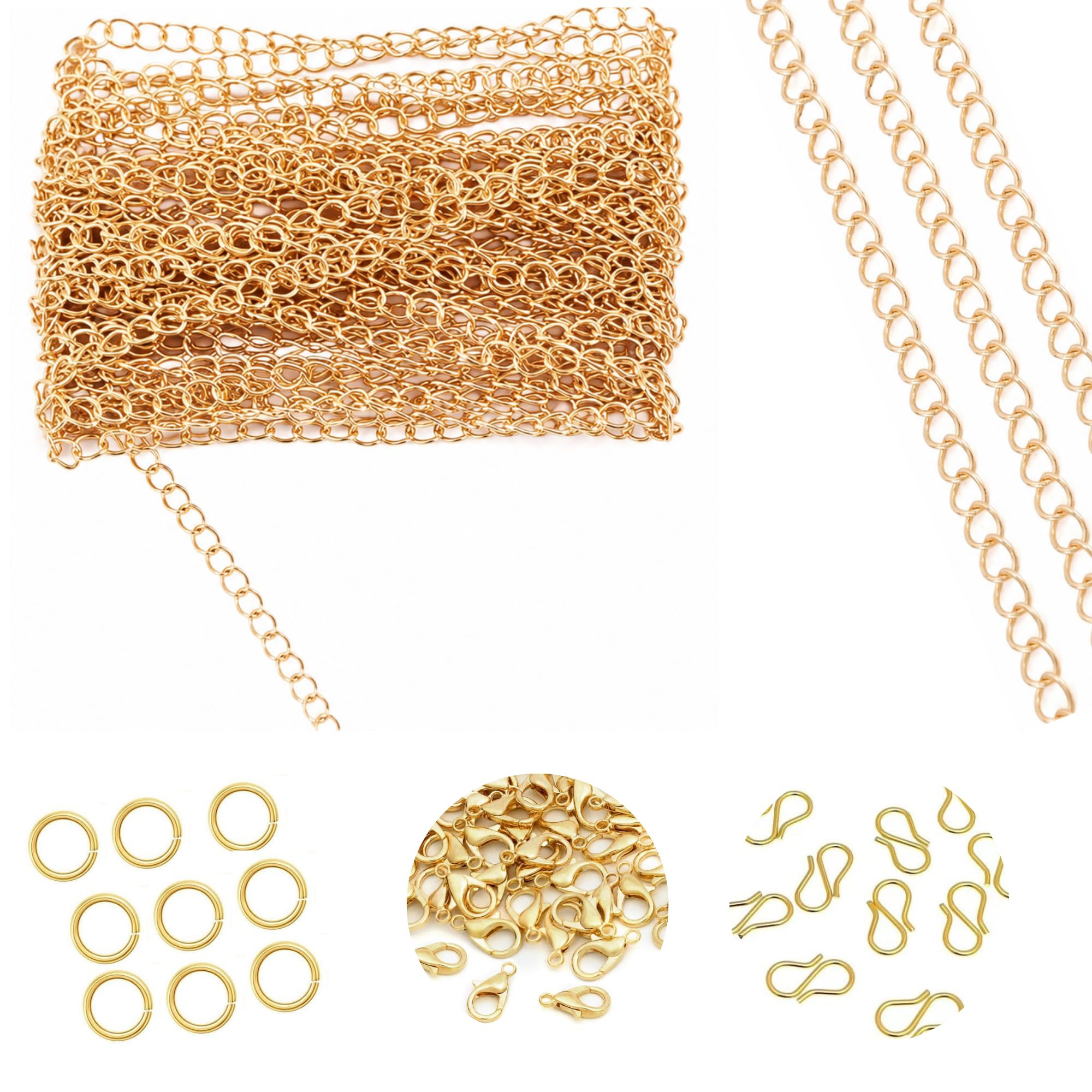 5 Meter Gold Plated Jewelry Making Chain 5 Meter Chain with 20 Lobster Clasps, 20 Jump Rings and 20 S Hooks for DIY Necklace Bracelet Craft Supplies-image-34