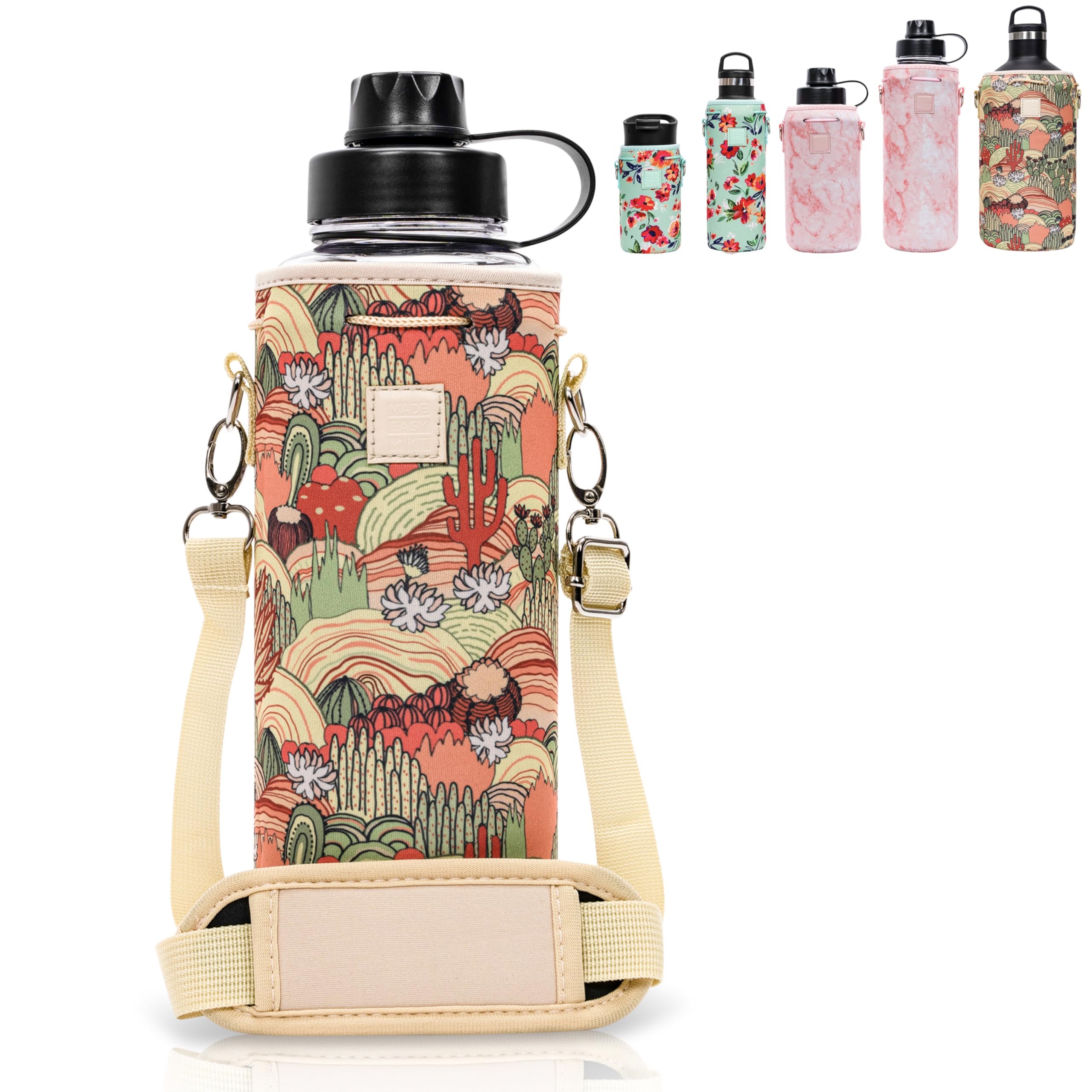 Made Easy Kit Water Bottle Carrier Insulated Neoprene - Adjustable Padded Shoulder Strap - Sling Pouch for Glass Bottle, Stainless Steel Tumbler - 5