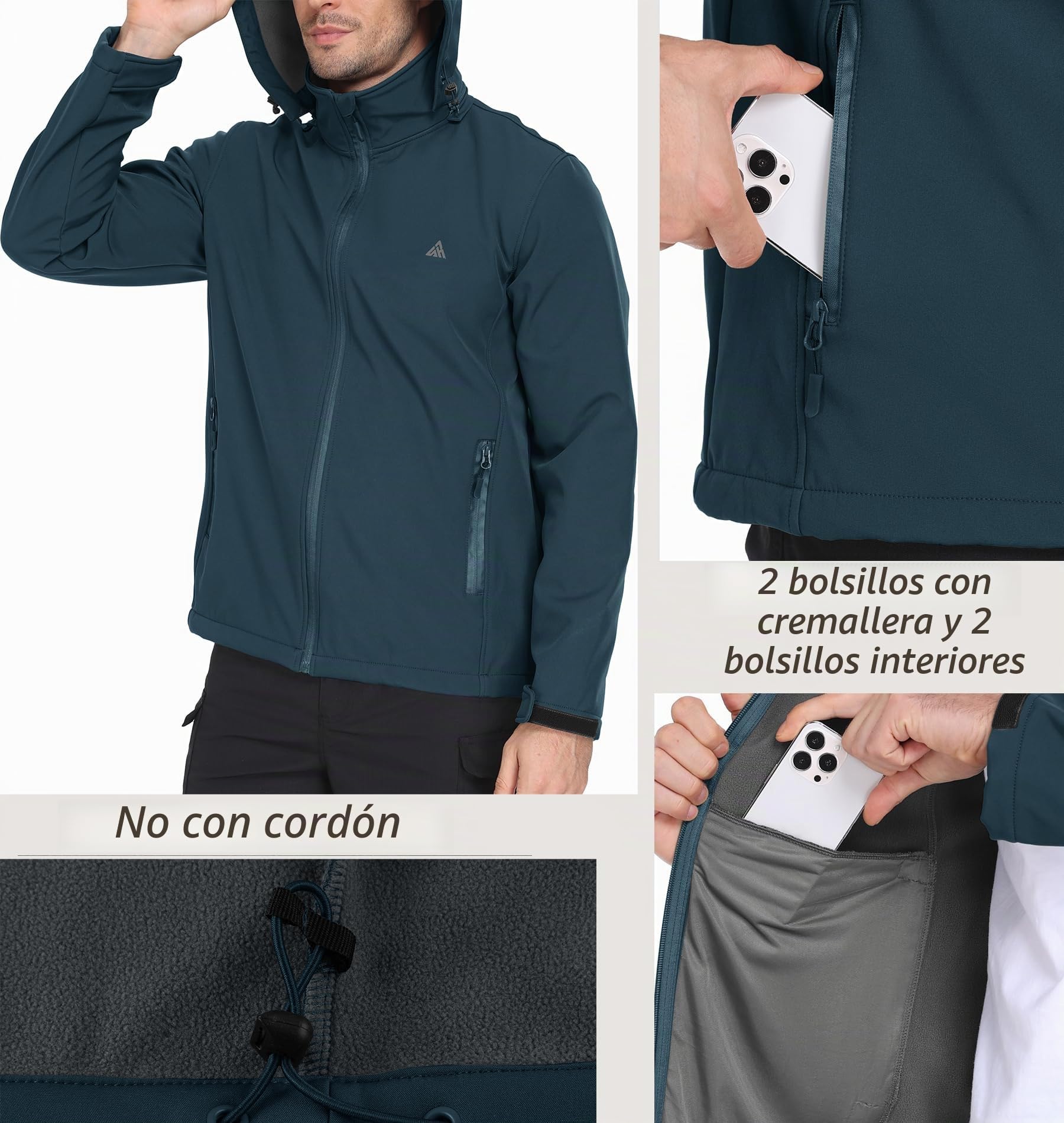ZITY Soft Shell de Chaqueta para Hombre Senderismo Chaquetas de Lana Impermeables Invierno Chaqueta Cálida con Capucha con Bolsillos para Actividades al Aire Libre Acampadas y Pesca