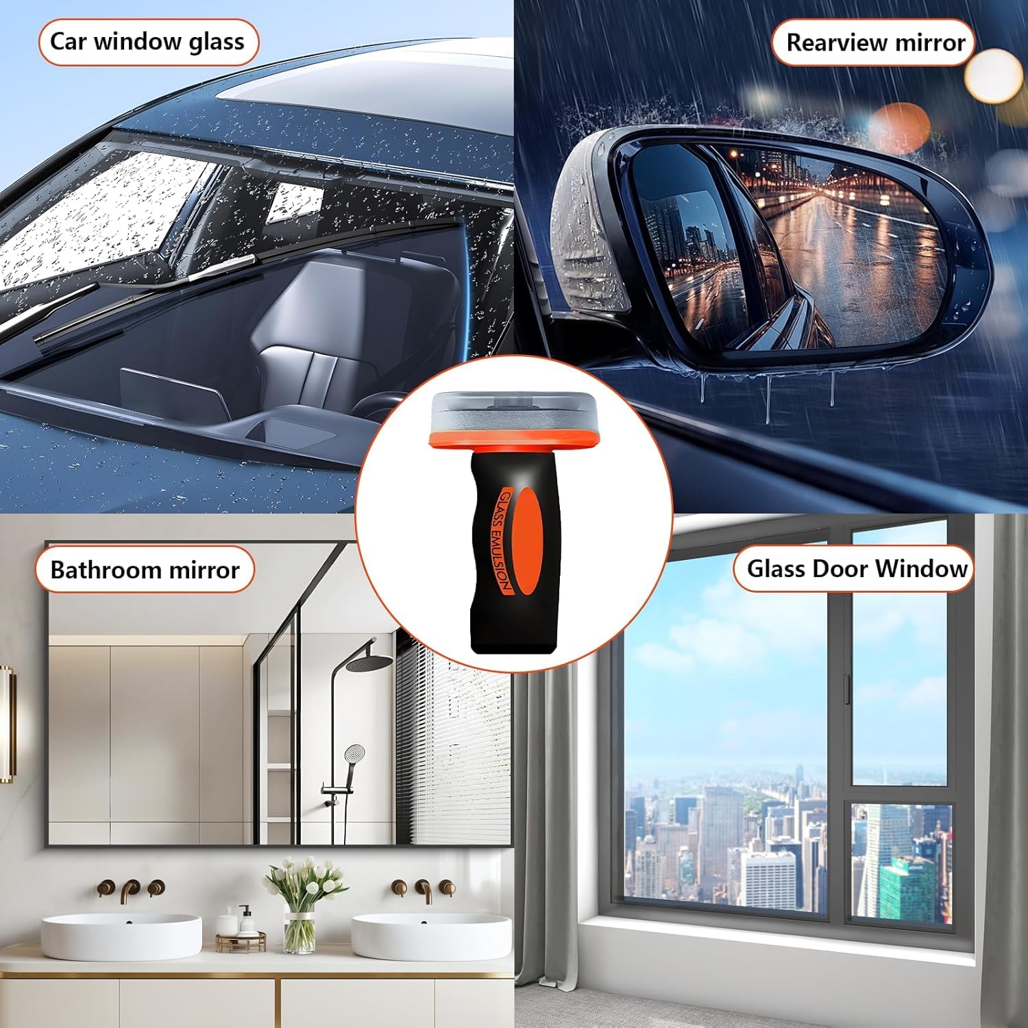 Glass Emulsion, Glass Guard Windscreen Cleaner, Automotive Oil Film Cleaning Brush, Hand-Held Glasses Emulsion Cleaner for Car, Windows, Mirrors, Remove Oils Residue