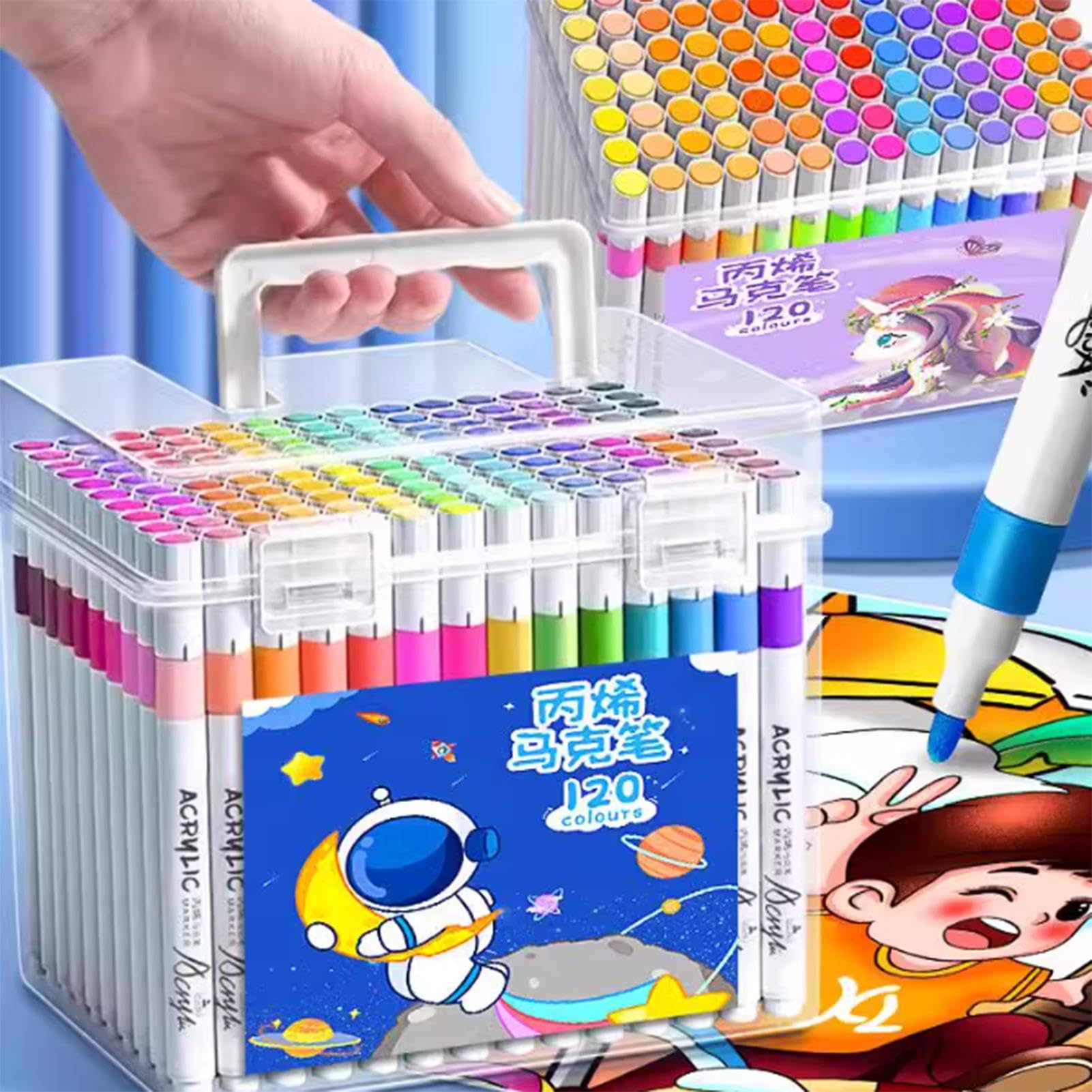 Générique Zestaw markerów akrylowych, pisak ręczny | 120 szybkoschnących kolorów do rysowania artystycznego, scrapbookingu, projektów kreatywnych dla dorosłych, szkoły i hobby