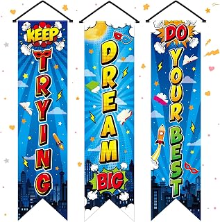 3 Pieces Hero Party Decorations Hero Wall Banners Porch Signs Backdrops Inspirational Cityscape Photography Background for Theme Birthday Party Baby Shower Classroom Decorations