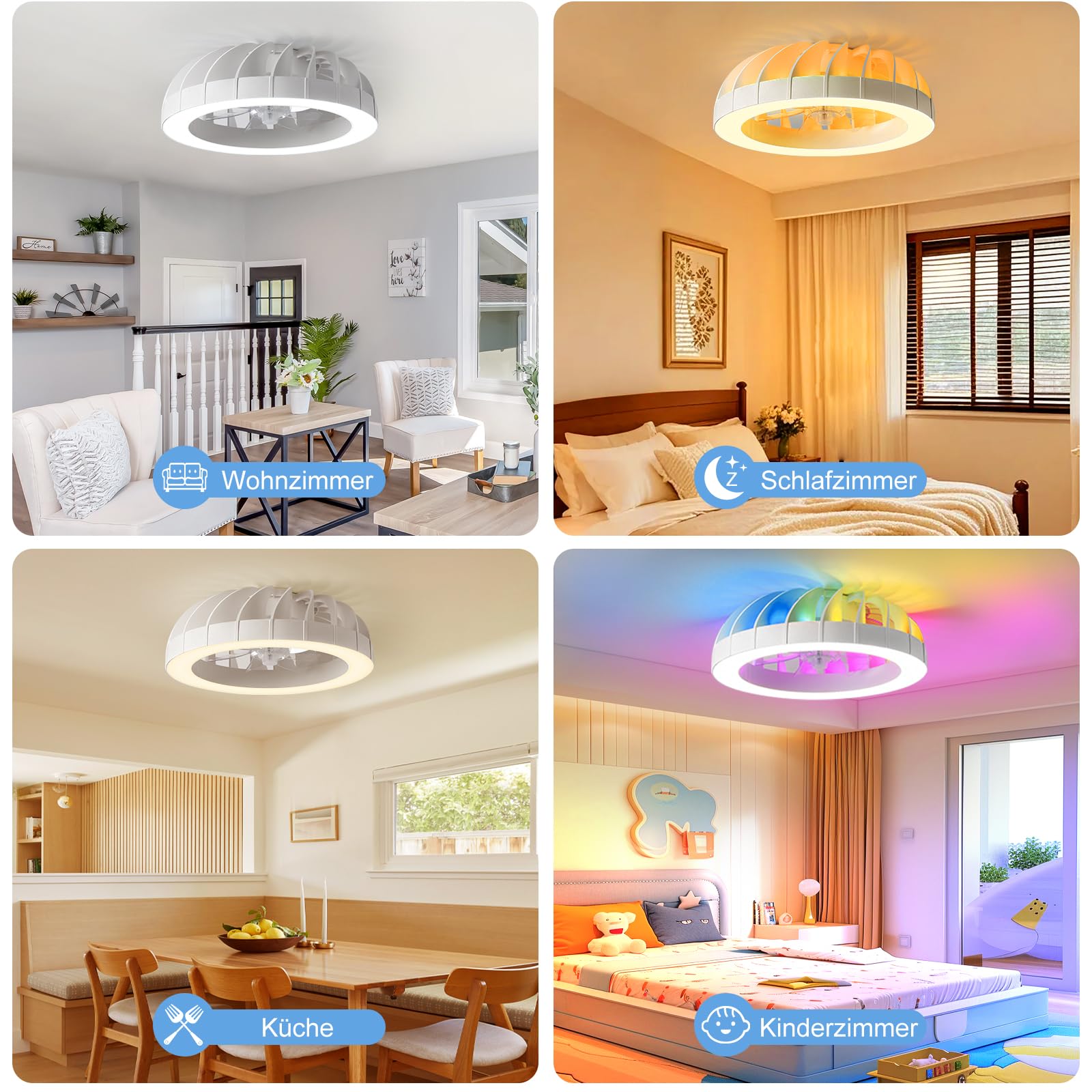 Deckenventilator mit Beleuchtung Leiser, 46CM RGB Deckenventilator mit licht und Fernbedienung, Dimmbar Deckenlampe mit Ventilator für Schlafzimmer, Wohnzimmer