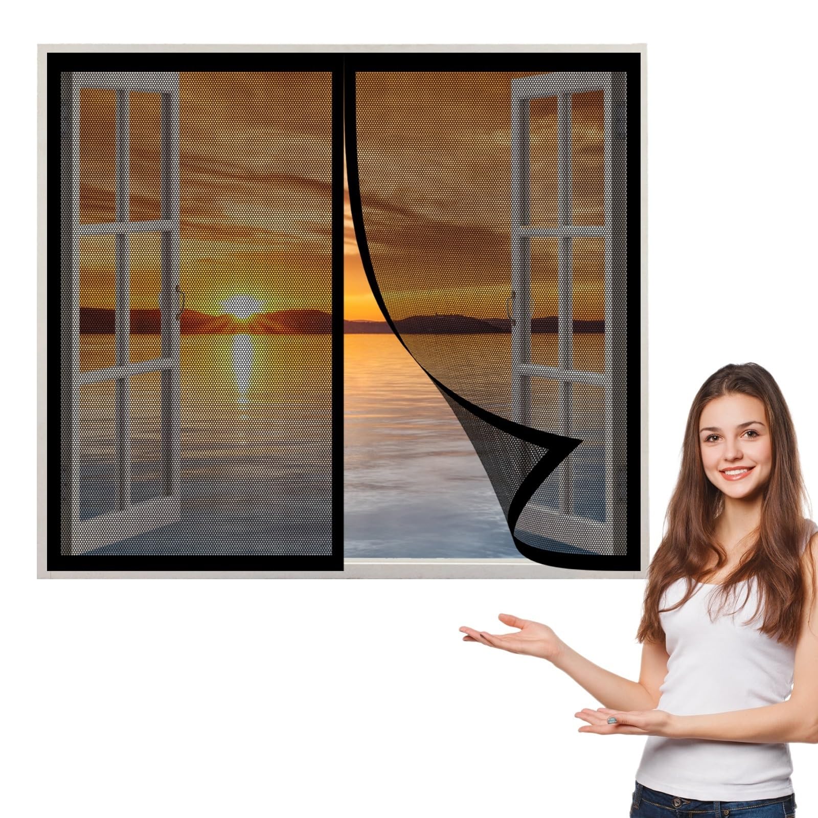 Amzero Black Magnetic Fly Insect Screen Window 65 X 85 Cm(26 X 33Inch), Heavy Duty Pets Proof Screen Door, Lets Fresh Air In For All Kinds Of Window,