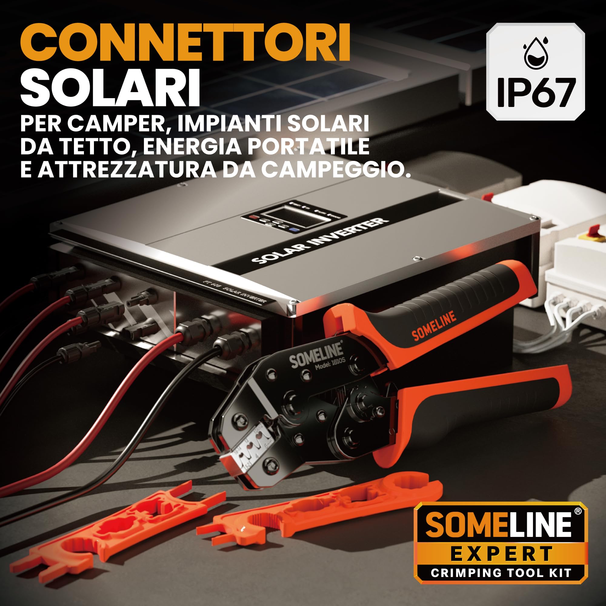 SOMELINE Set di Fotovoltaico per 2,5/4/6mm² Cavo Solare, con 12 Paia Connettori Pannelli Solari + Pinza Crimpatrice + 1 paio di chiavi solari, Pinza Connettori Fotovoltaico, Kit Attrezzi Elettricista