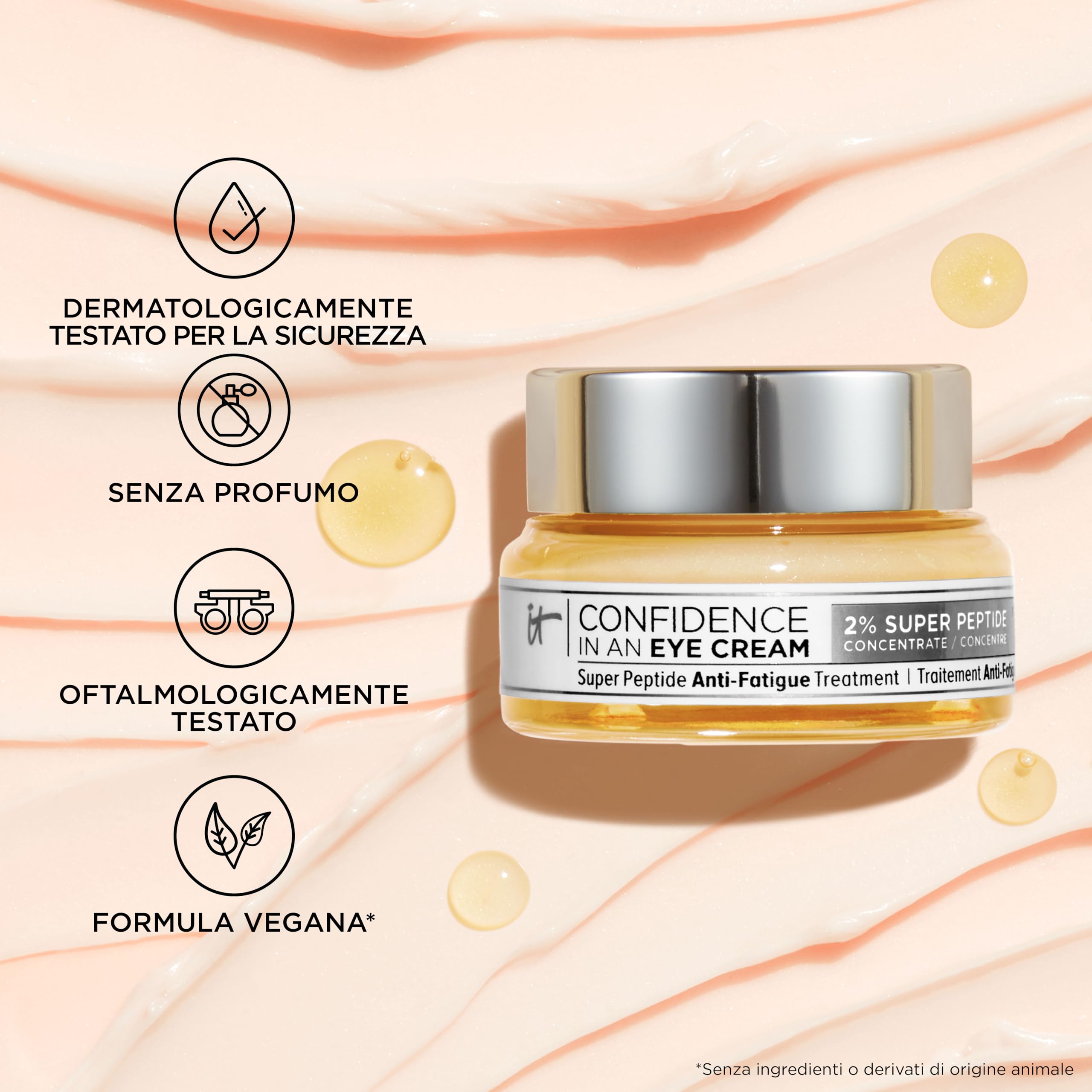 iT COSMETICS, Crema Idratante per il Contorno Occhi, Anti-Età e Anti-Fatica, Per Tutti i Tipi di Pelle, Formula con il 2% di Super Peptidi, Confidence In An Eye Cream, 15ml