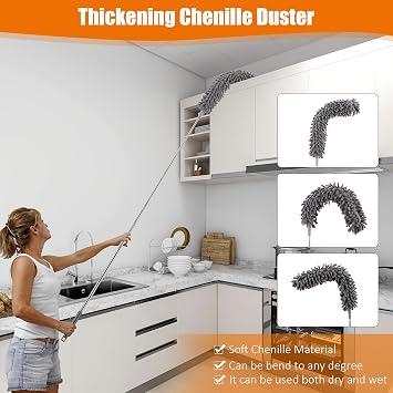 4 Pcs Microfiber Cobweb Duster with 100-inch Extendable Pole, Washable and Reusable Feather Cleaning Duster Kit with 3 Duster Heads,Dusters for Cleaning with Telescopic Pole for High Ceiling Fan