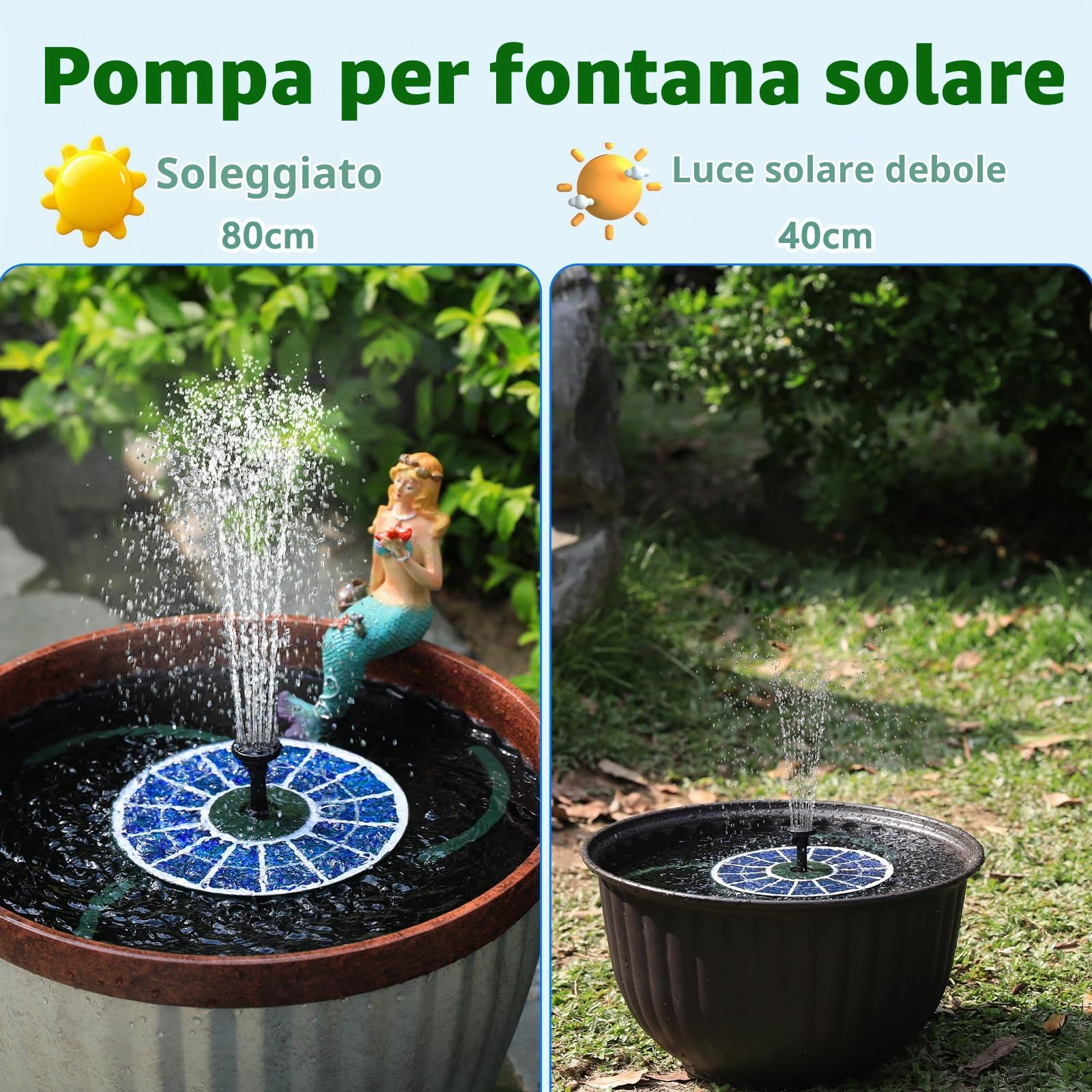 AISITIN Fontana Solare per Esterni Migliorata, 3,5W Pompa Solare Galleggiante per Fontana con Diversi Effetti di Spruzzo, Fontana Solare per Esterni con Vetro Verde Scuro, per Giardino, Stagno