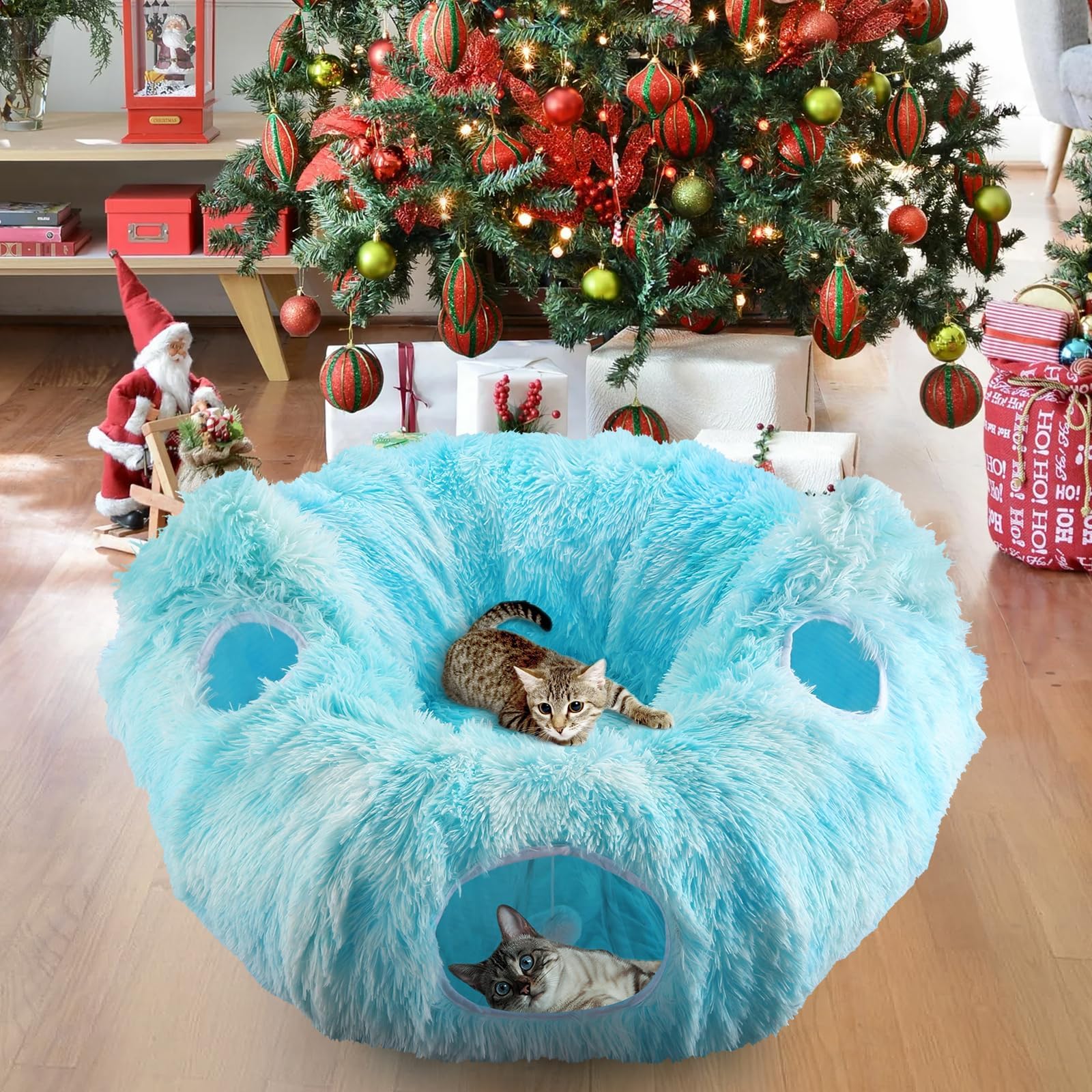 Tunnel Chat Pliable Tunnelle pour Chaton pour Jouer, Courir, se Cacher, Dormir Couffin pour Chats Aire de Jeu Peekaboo,Tunnel avec4 Points d'entrée