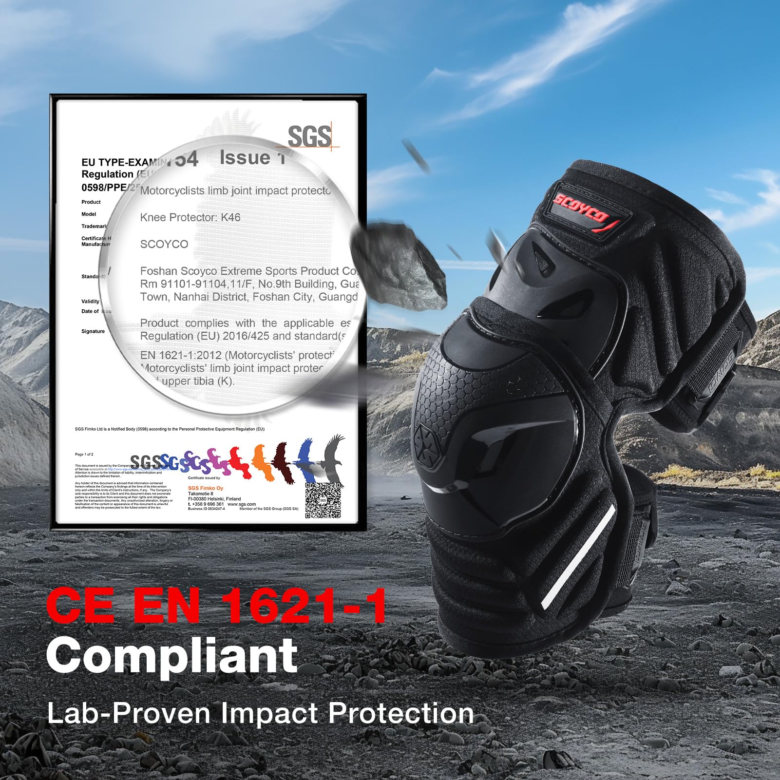 Scoyco Protectores de rodillas para motocicleta, nivel de protección CE 1 Multifuncional protector de rodillas para motocross patines en línea MTB Skateboard E-Bike Carcasa de TPU Equipo de protección