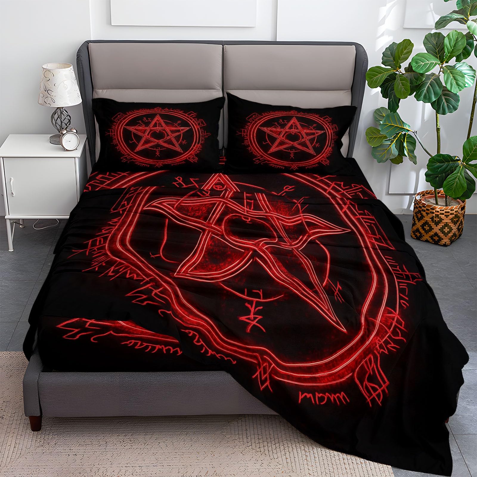 Fitted Sheet Twin Size Bedding Set for Kids Girls Women Men Room Decor, Soft Microfiber & Deep Pocket & Wrinkle Free Simple Five-Pointed Star Bedding Sheets, Black Red