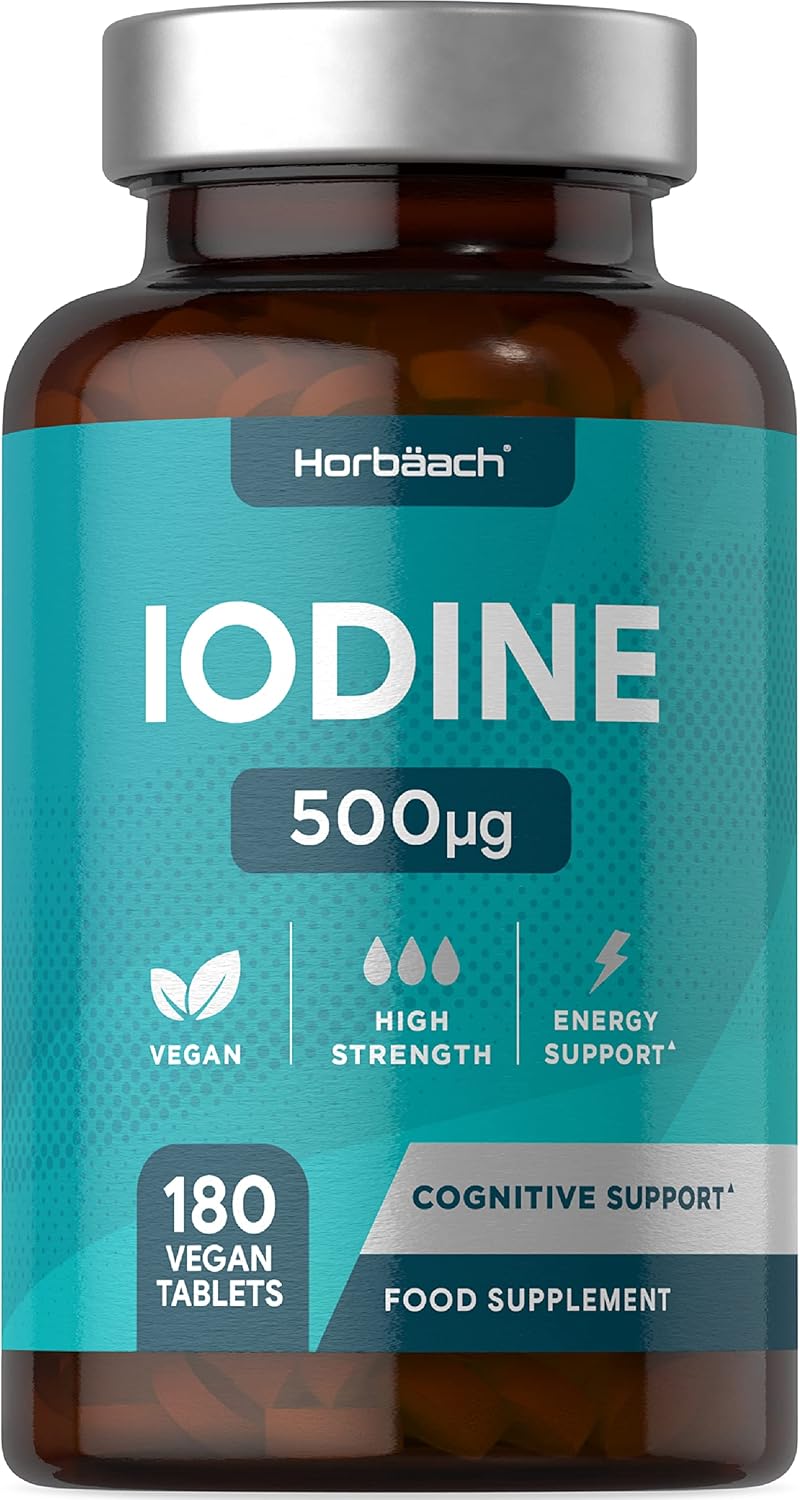 Iodine Tablets 500ug 180 Count Cognitive and Energy Support High