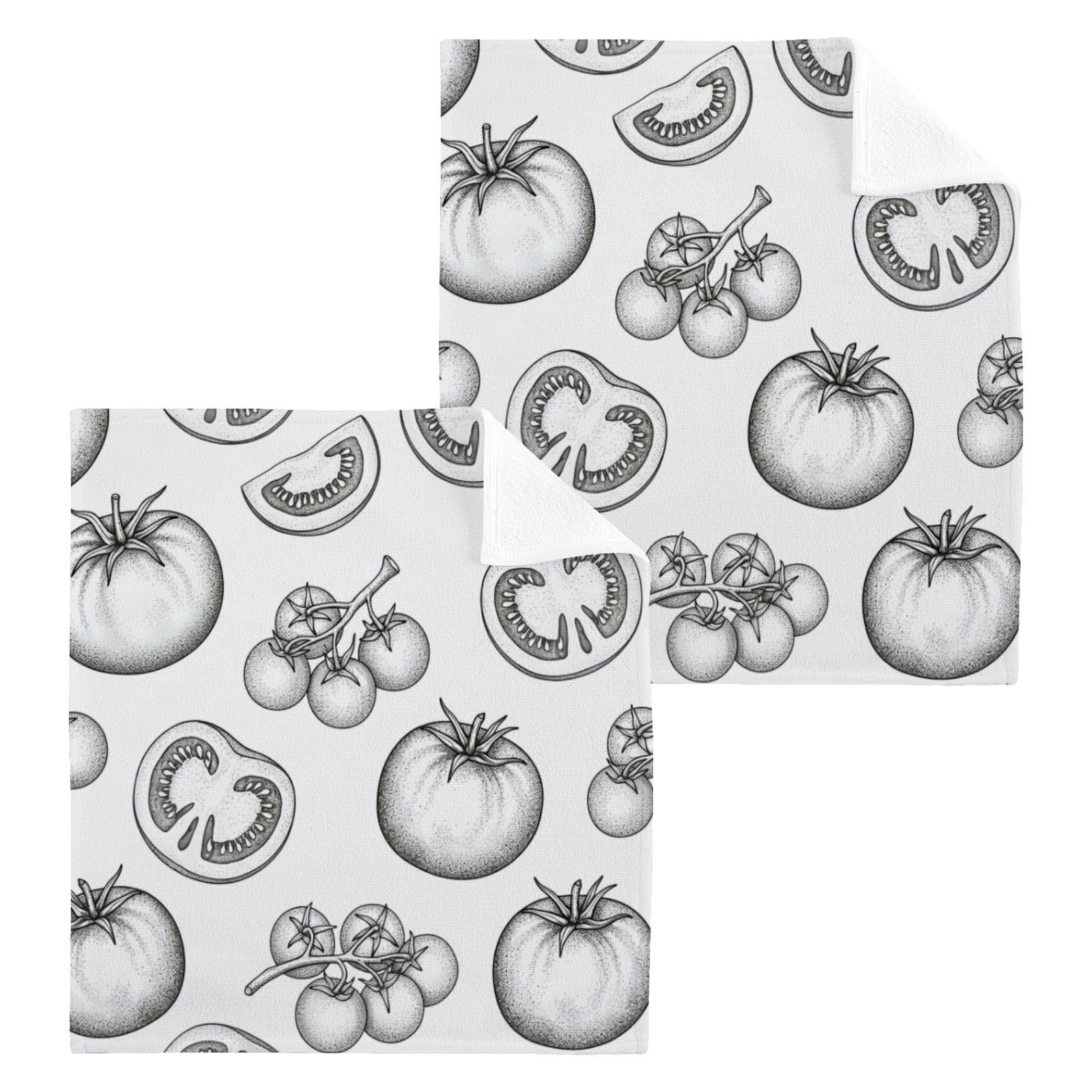 BOESI Tomato Sketch 12x12in Cotton Washcloth,Soft Absorbent Face Towel