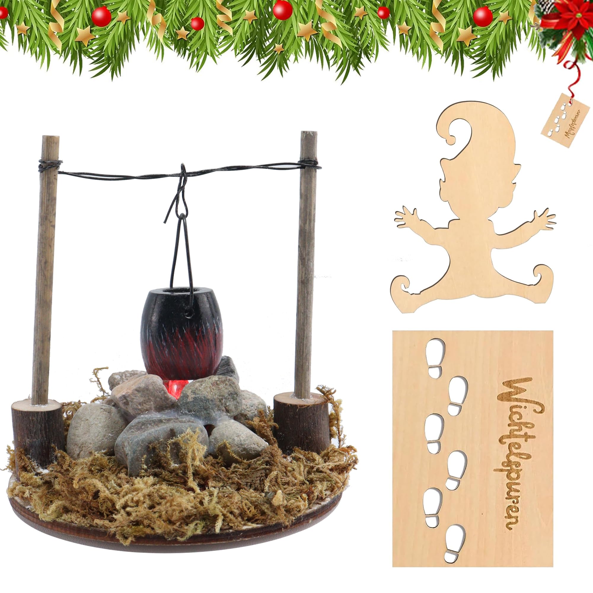 Accessori per presepe in miniatura con gnomo, pira per falò *illuminata - Italia