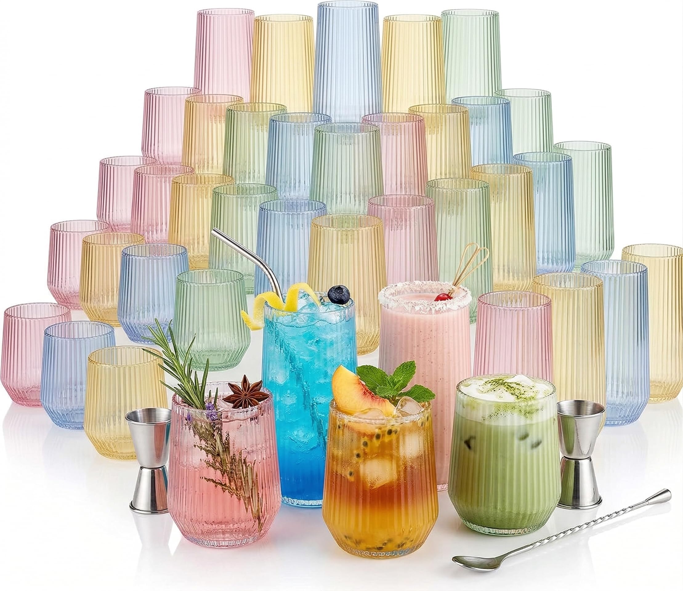 48 Pack Disposable Wine Glasses, Plastic Champagne Flutes - Stemless Clear