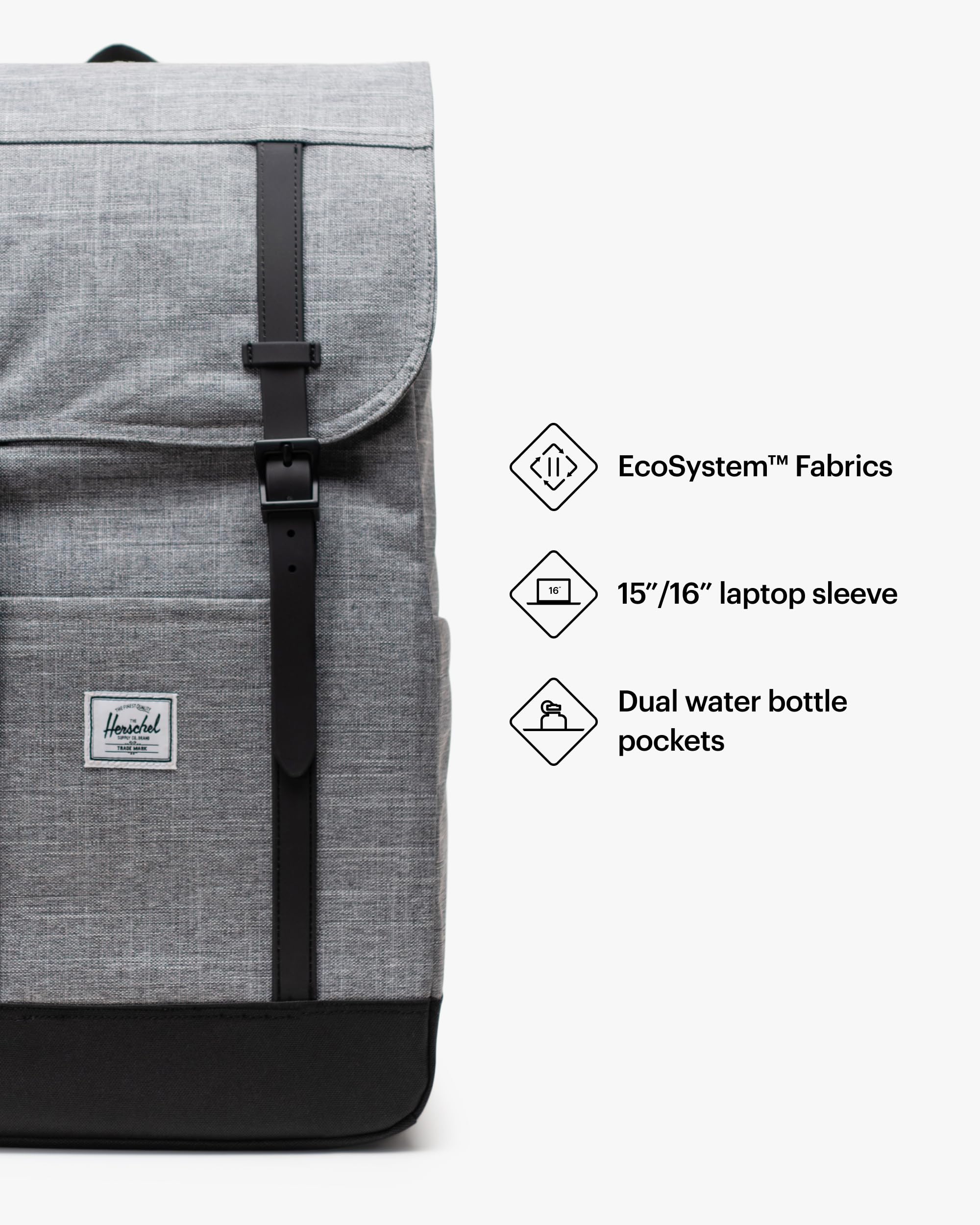 Herschel Mochila unisex Retreat, Raven Crosshatch, Standard - 23L