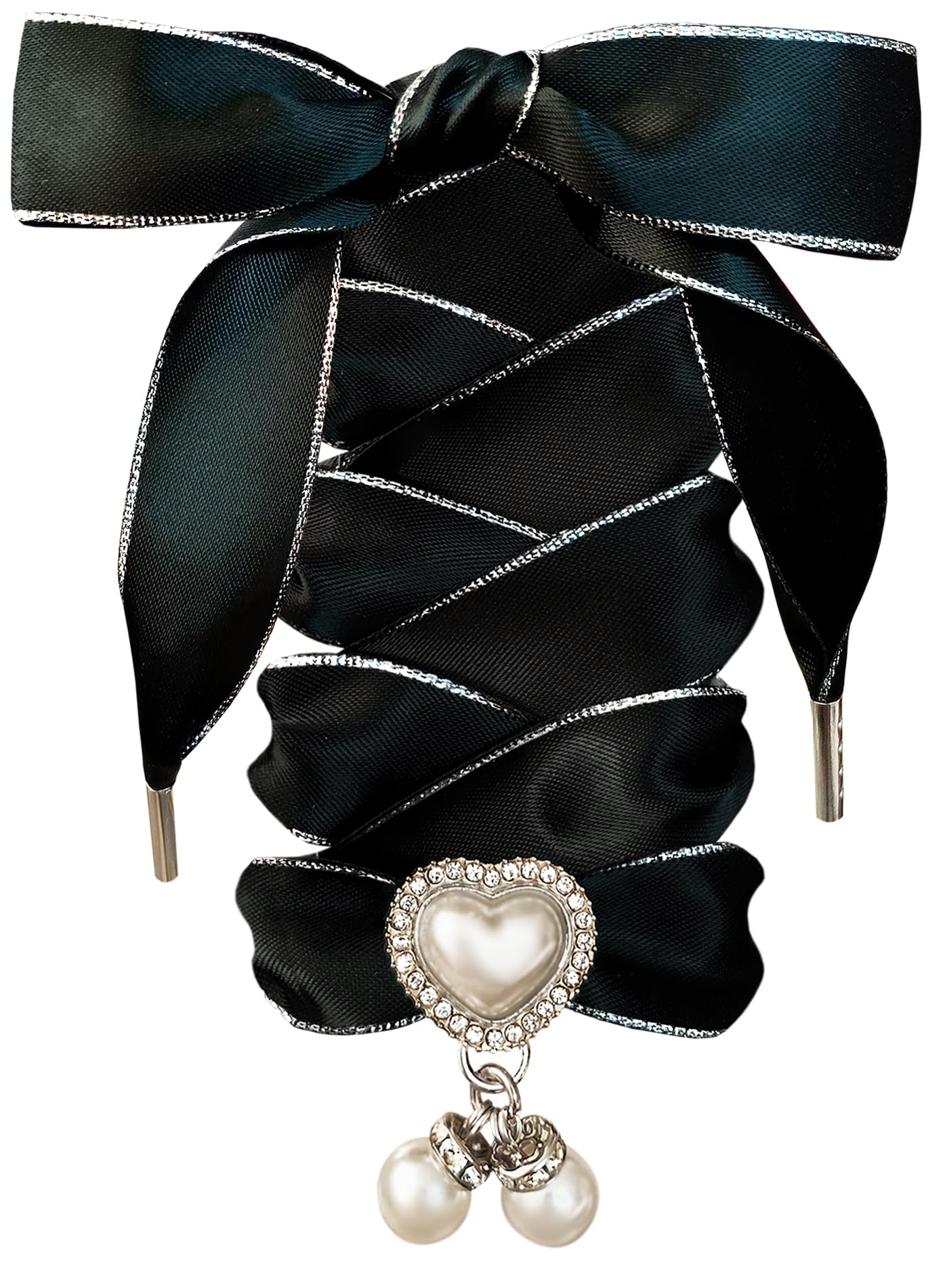 TOPPING STYLE Fashionable Satin Ribbon Shoe Laces with Bling Pearl Charms for Girls & Women